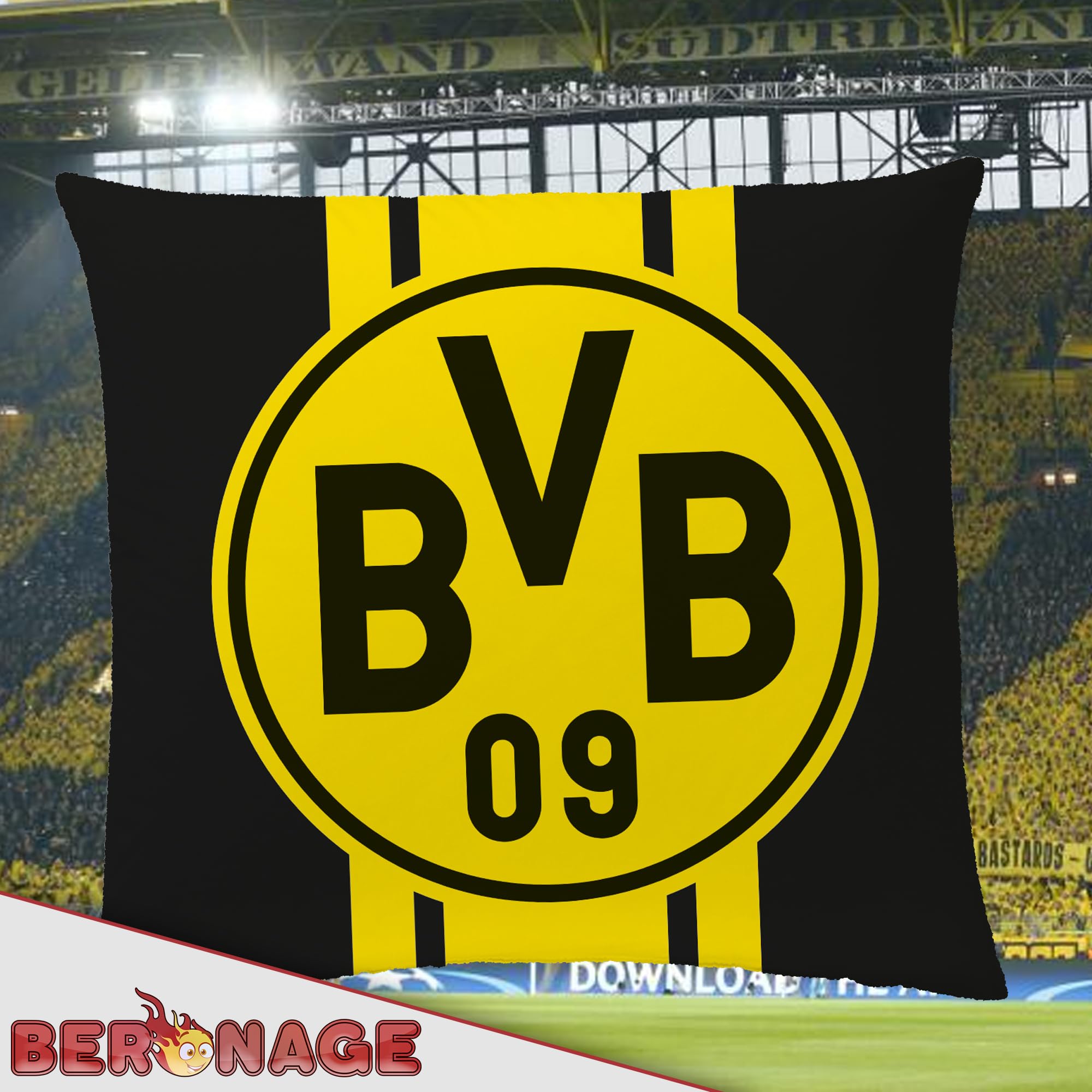 Dortmund Borussia BVB 09 Wende-Bettwäsche 135 x 200 cm + 80 x 80 cm 100% Baumwolle Renforcé-Linon Fußball Bettwäsche Logo Motiv Echte Liebe Heja BVB Reißverschluss deutsche Größe