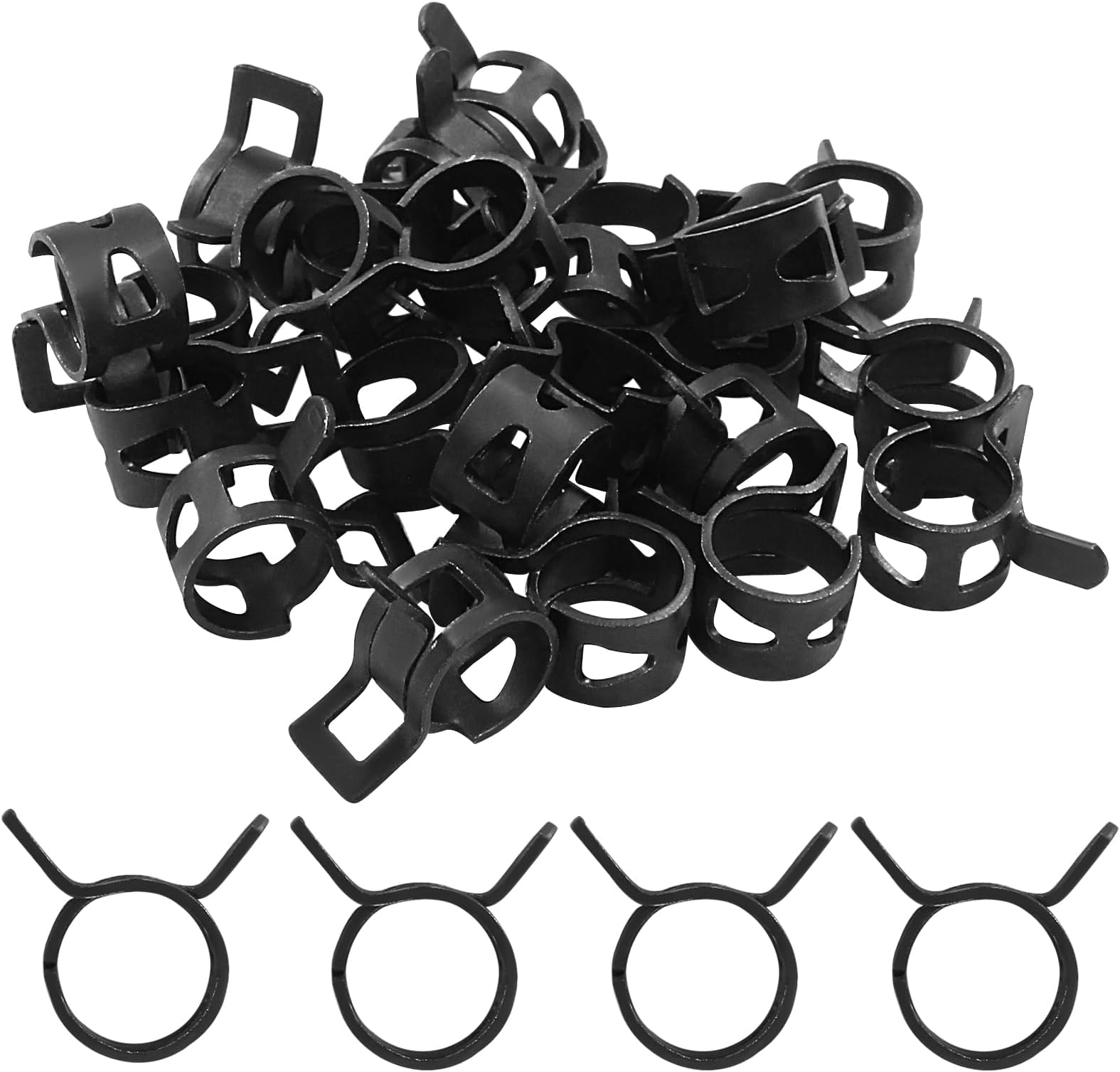 30Pcs Spring Band Clips 0.39" 10mm Air Hose Tube Water Pipe Fuel Hose Line Vacuum Hose Clamp, Fit 10.5-11.2mm OD (Black)