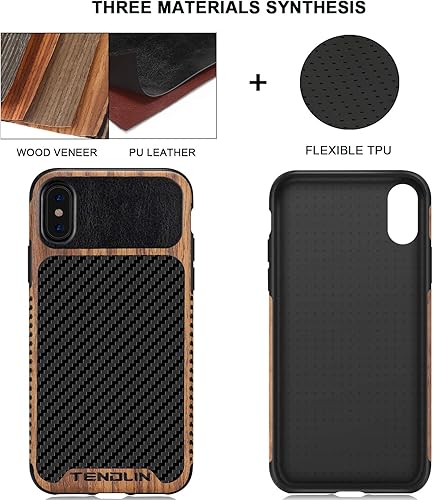 Miniatura 2 de TENDLIN Compatible con iPhone Xs CaseiPhone X Funda de grano de madera con textura de fibra de carbono, funda híbrida delgada compatible con iPhone