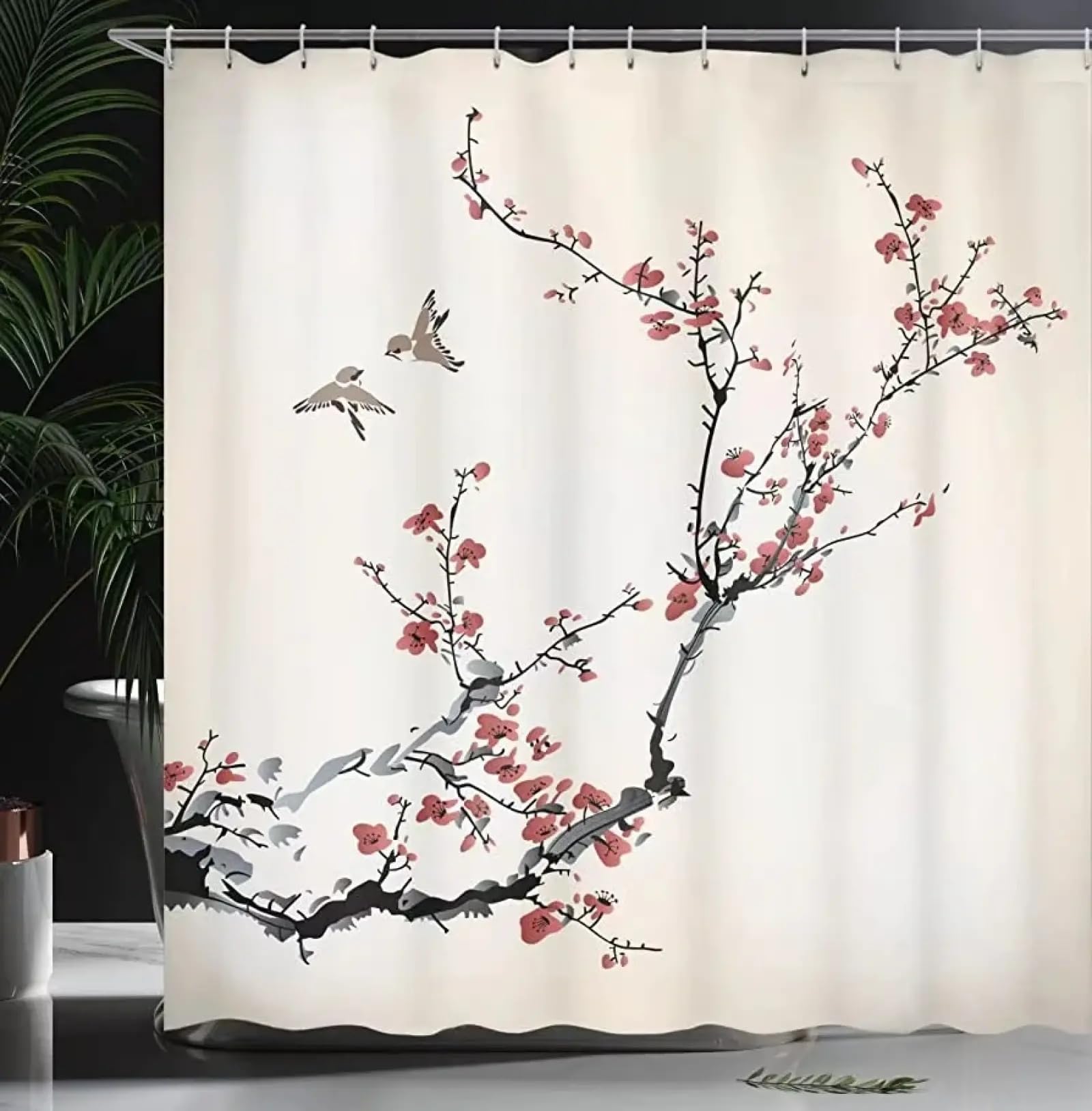 Ajalgz Bathroom Shower Curtian Retor Shower Curtains Flowers White Background Pring Floral Plant Creative Bathroom Decor Screens Set 140X140cm(Wxl) Bathroom-Shower-Curtains