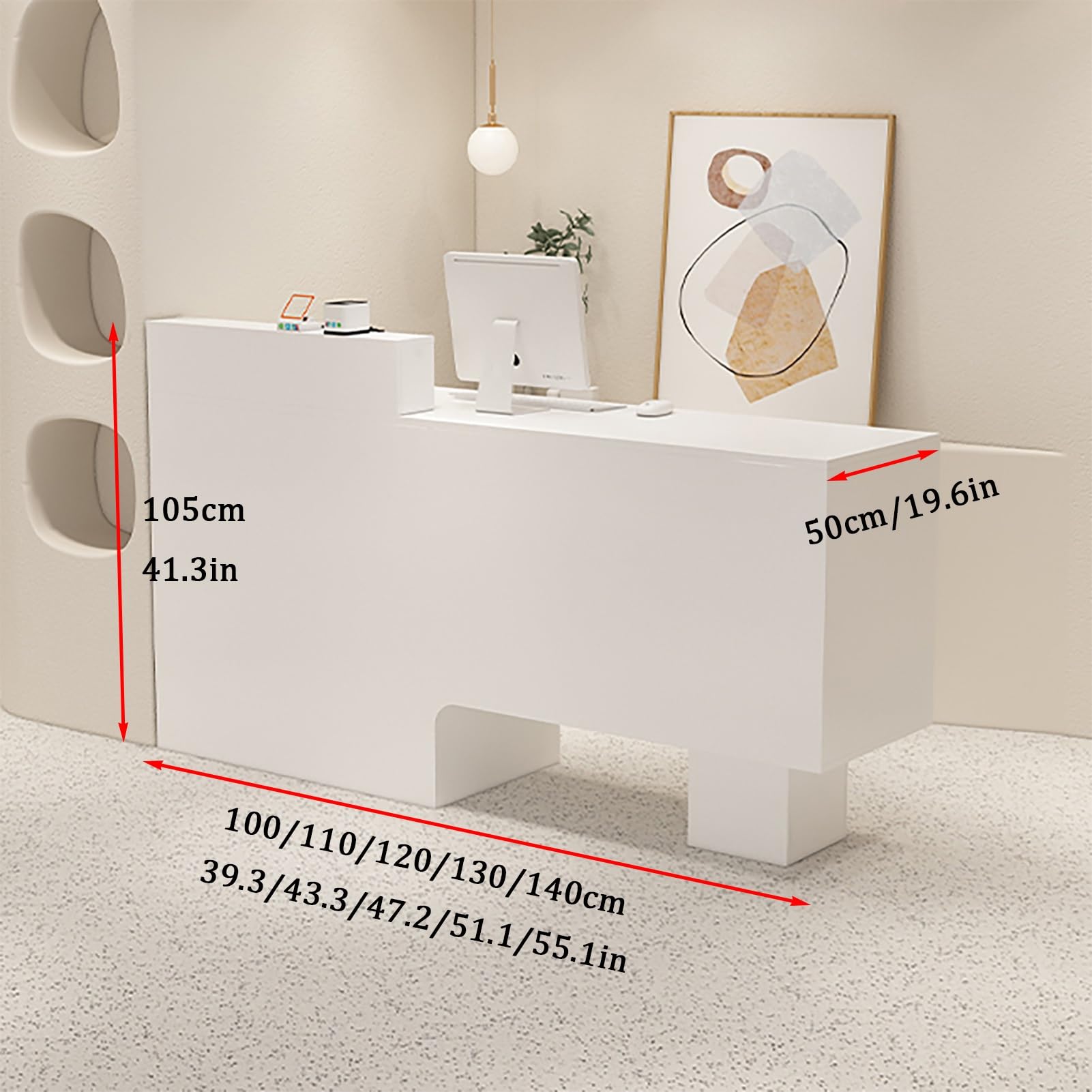Generico Banco Reception Moderno con Ampio Spazio Contenitivo e cassetto con Serratura, Elegante banco Cassa per Negozi e saloni, Tavolo Reception Raffinato (Nero a DEST