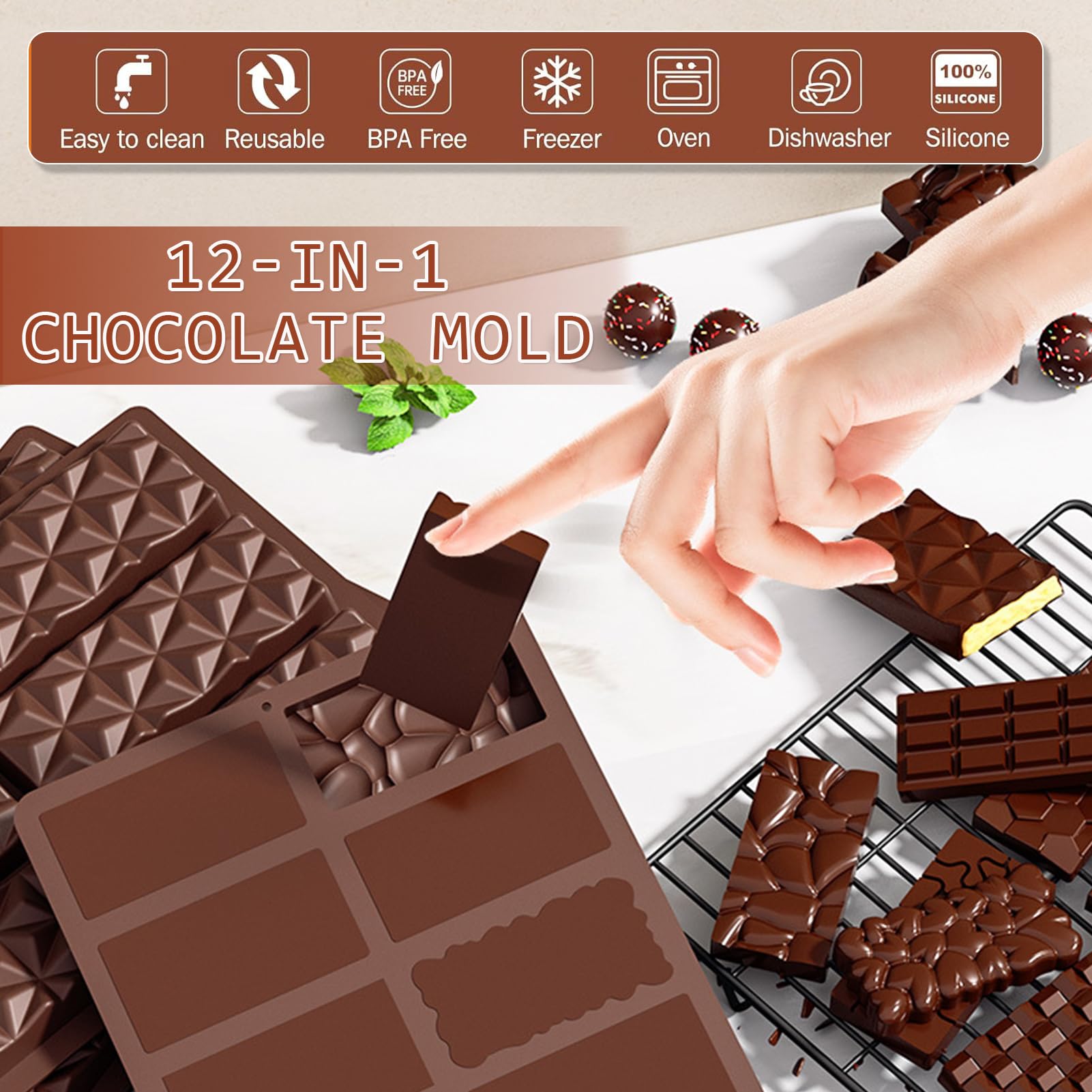 2 Schokoladenformen Silikon - 4 Verschiedene Motive Mit Schaber Für Pralinen & Süßigkeiten