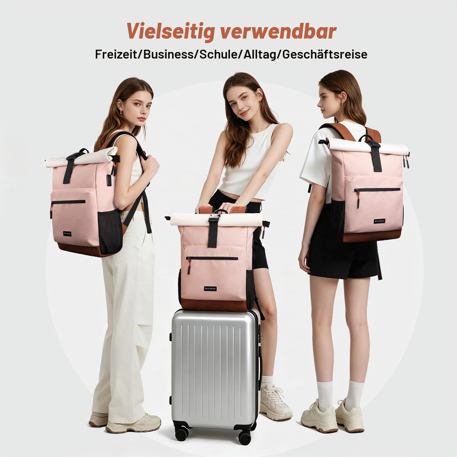 hk Rolltop Rucksack Damen Laptop Rucksack 17 Zoll Erweiterbar Großer | Wasserabweisender Arbeitsrucksack mit USB-Anschluss, Großem Stauraum für Reisen Uni und Alltag