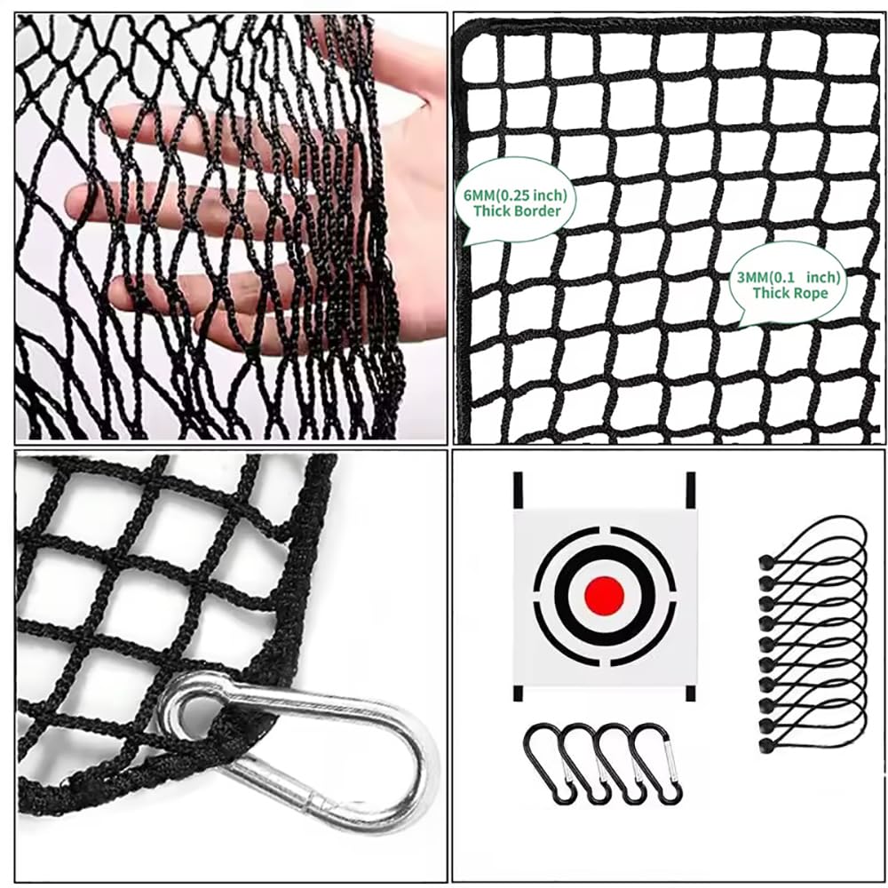 Golf Übungsnetz 3m x 6m mit Zielplane & 10 Bällen – Schwarzes Polyesternetz mit 2,54cm Maschen, verstärkten Kanten, 4 Karabinern – Schnell aufbaubar für Garten/Garage | Ballfangnetz für Schlagtraining