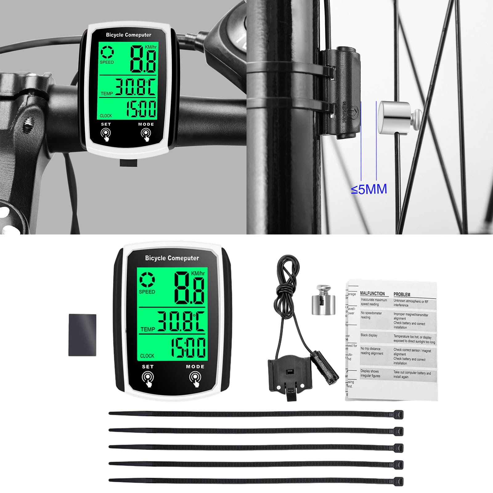 beertoy Bike Computer Wire Cycling Computer with LCD Backlights Display Screen 19 Functions Bicycles Speedometers Odometers Bike Wire Cycling Computer with LCDs Backlights Display Touches Screen