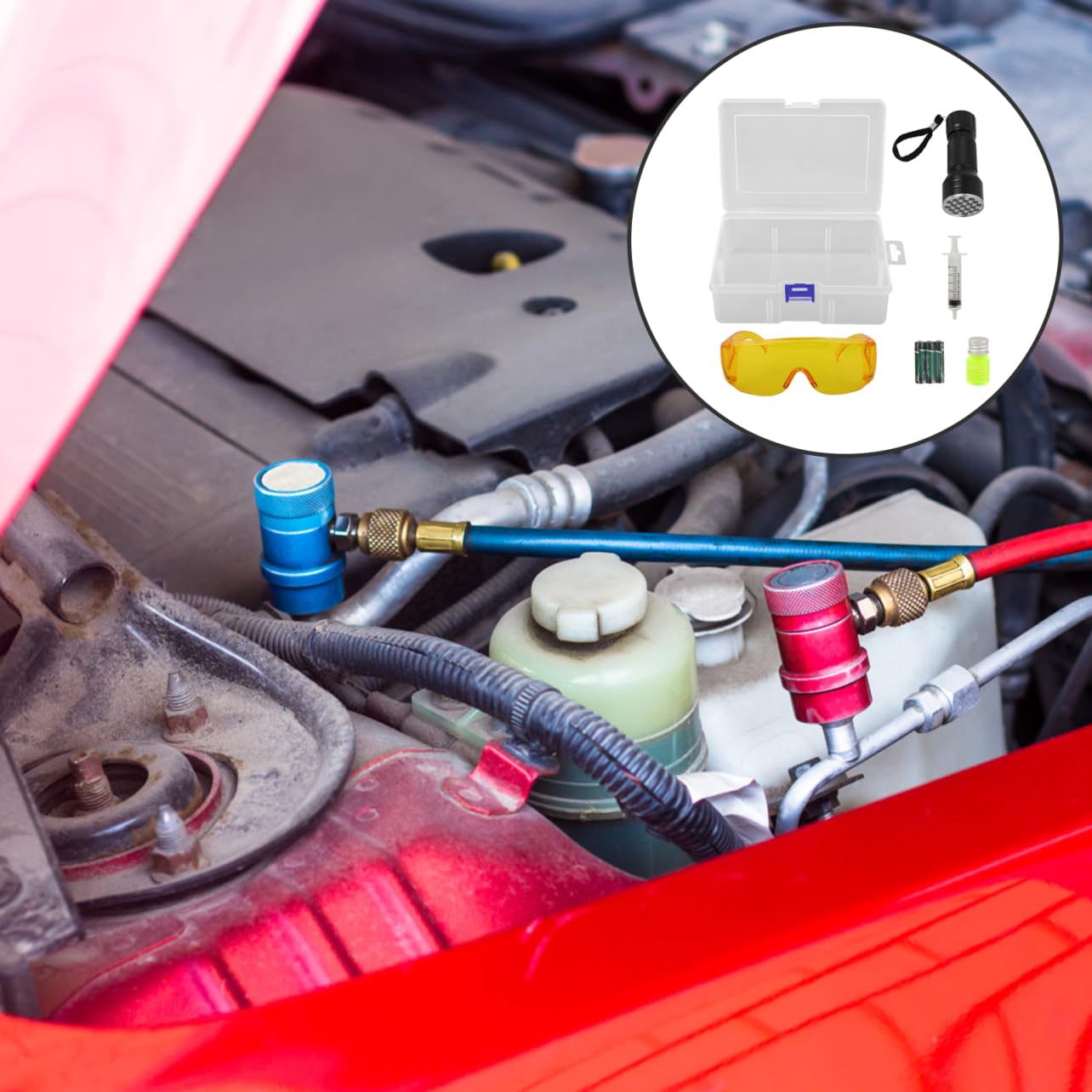 MAGICLULU 1 Set Di Occhiali Per Il Rilevamento Delle Perdite Dell'Aria Condizionata Dell'Auto Tester Di Perdite UV Rilevatore Di Perdite Dell'Aria Condizionata Strumento Di