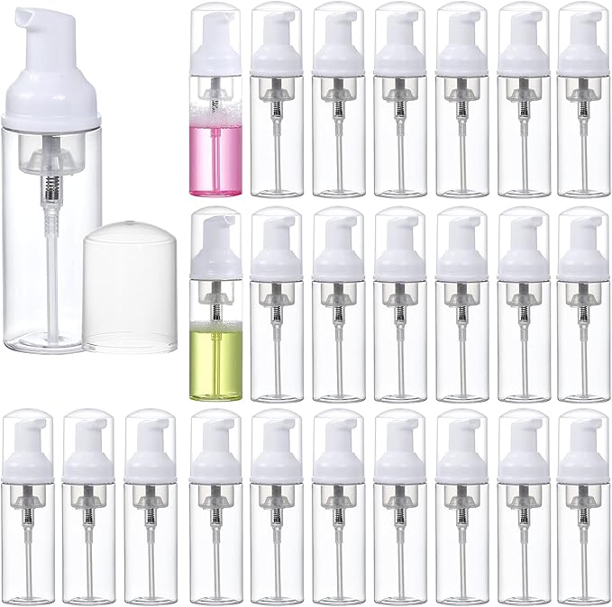 25 Pack 60ML/2oz Clear Foam Dispenser Bottles Mini Liquid Foaming