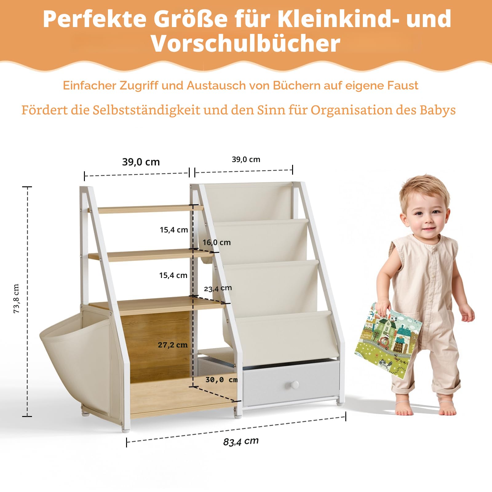 HAVLOTII Kinder-Bücherregal und Spielzeugaufbewahrung – Bücherregal für Kinderzimmer, Kleinkind-Bücherregal für Kinderzimmer, Montessori-Spielzeug-Organizer, Burlywood