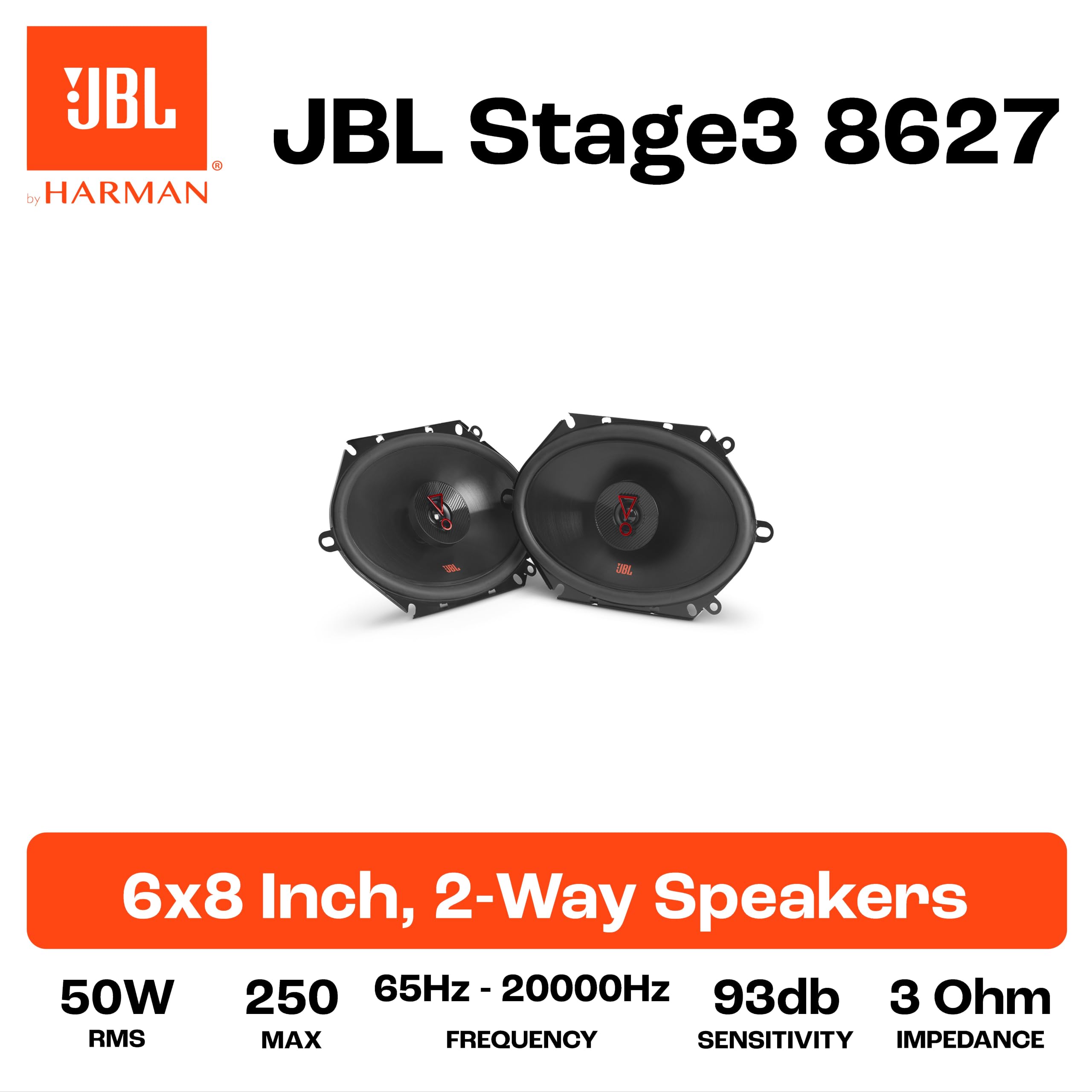 Jbl Stage3 8627 2-Wege Auto Lautsprecher Set von Harman Kardon - 250 Watt ovale KFZ Autolautsprecher Boxen - groß x - 15 x 20 cm – Bild 3
