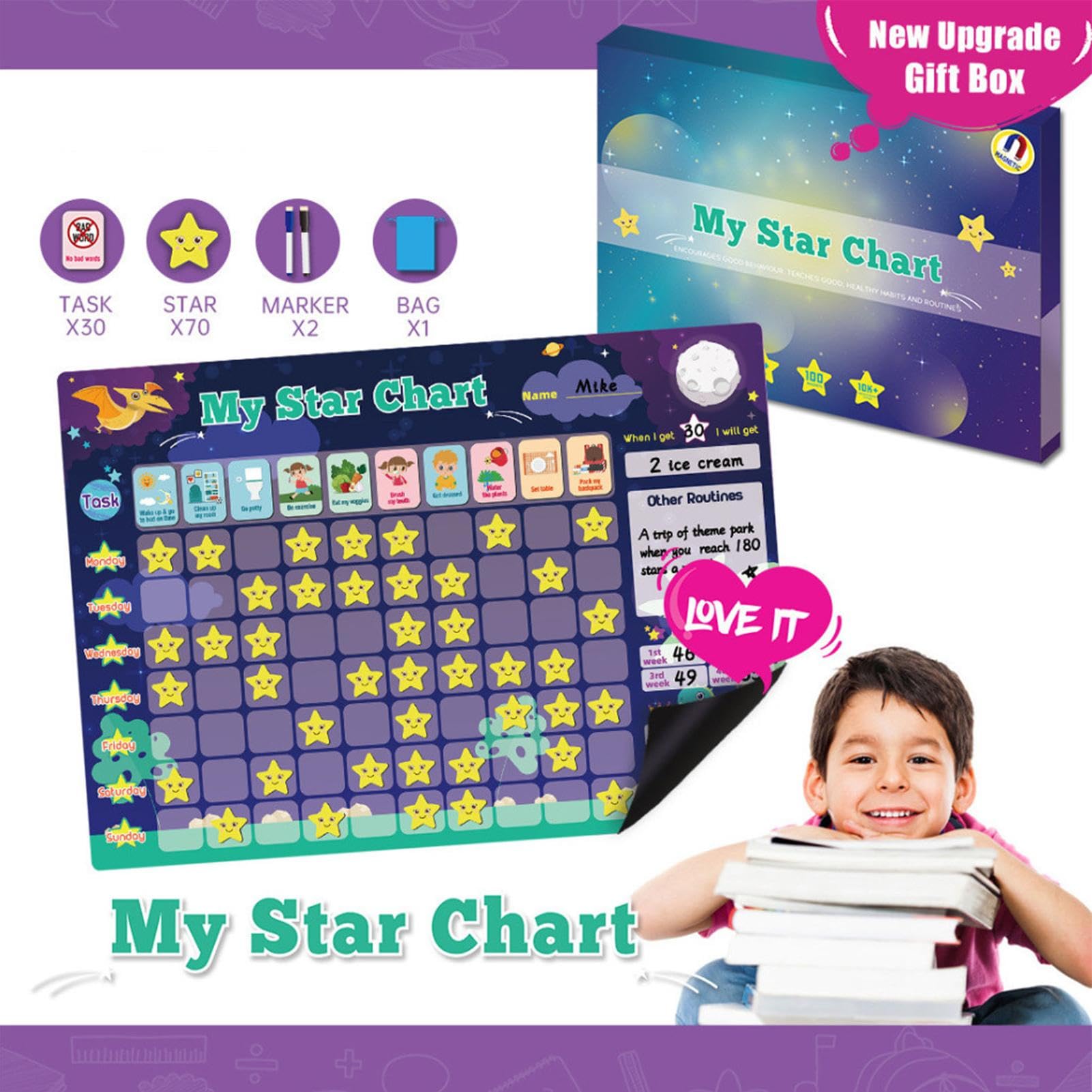 Magnetic Chore Chart for Boys, Dry-Erase Weekly Checklist Board, Family Organizer for Refrigerator