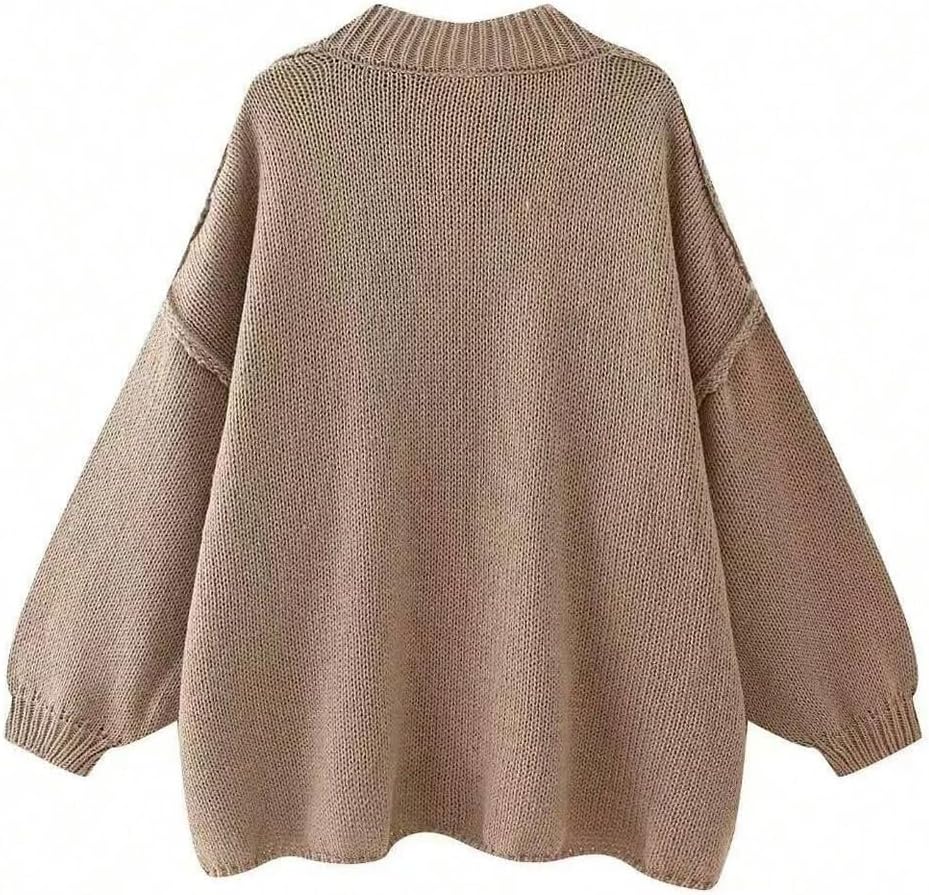 GORGLITTER Women's Button Down Chunky Knit Cardigan Holiday Cozy Sweaters Oversized Lantern Long Sleeve Jacket Trendy - Image 4