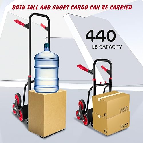 Miniatura 3 de Carro de mano escalador de escaleras, carrito resistente de 440 libras de capacidad con mango telescópico y ruedas de goma, 6 ruedas de goma y