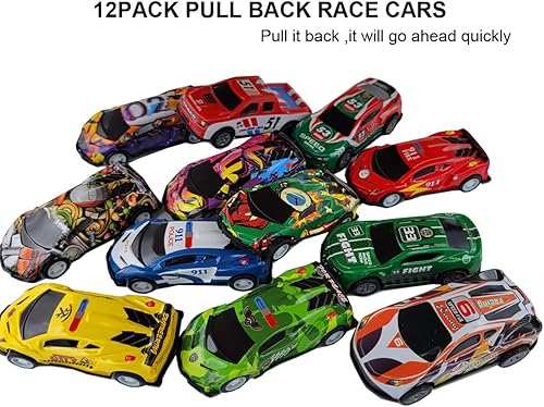 Miniatura 4 de SeeuFun Paquete de 12 autos de carreras de aleación a escala 164 de 2.9 pulgadas, auto de carreras fundido a presión, vehículos de caricatura,