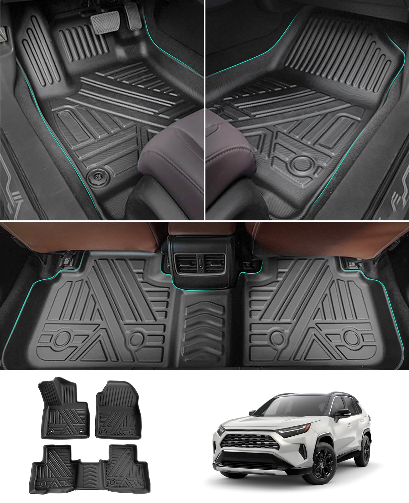 GAFAT Compatible avec Toyota RAV4 PHEV 2023-2025 2026 Tapis de Sol, RAV4 XA50 Plug-in Hybrid Accessoires Tapis en Caoutchouc TPE Toutes Saisons, Original Scanner 3D Bord Haut 6-10 CM