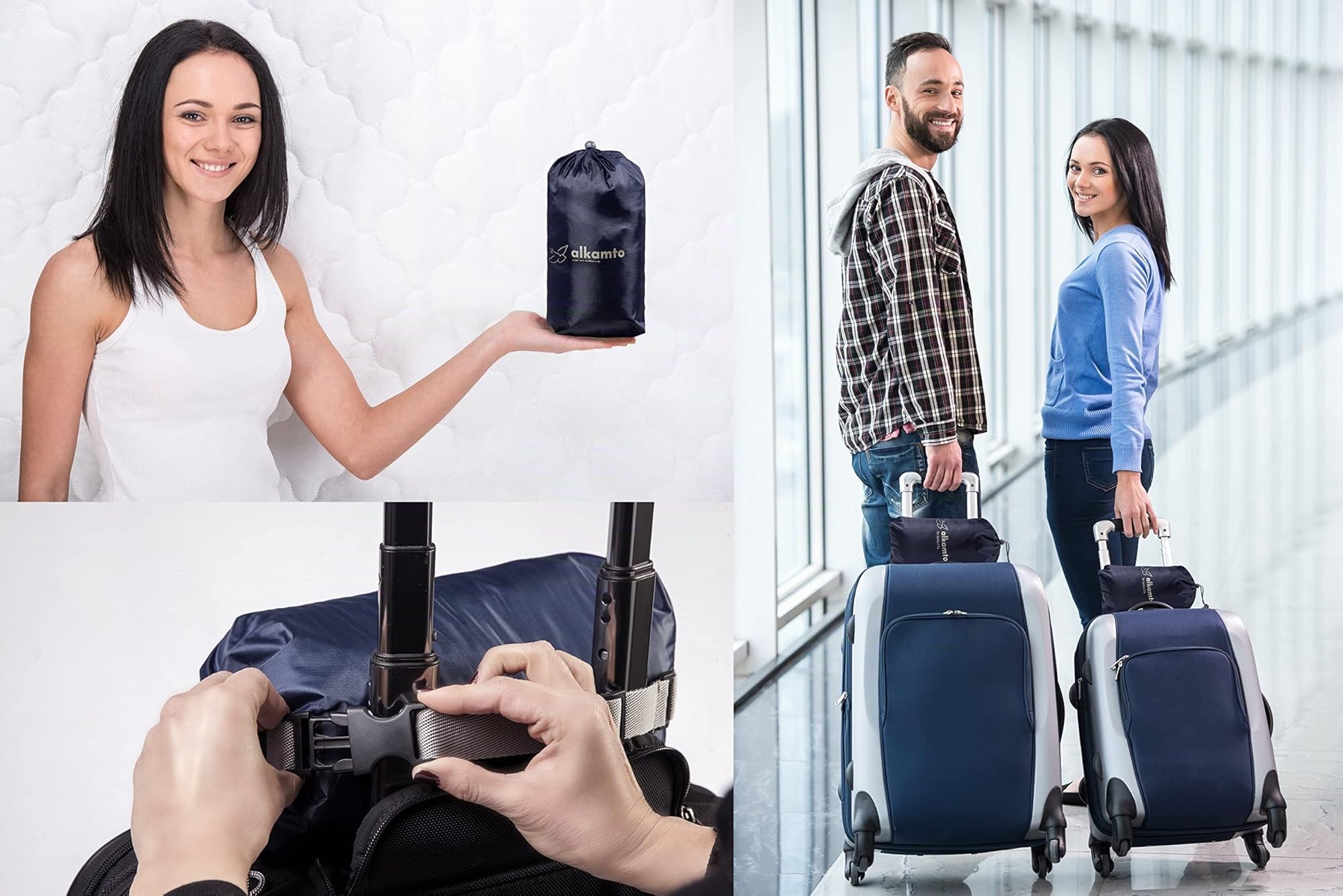 alkamto Oreiller de Voyage Ergonomique en Mousse à mémoire de Forme avec Coussin thermorégulateur - Sac de Transport étanche Inclus