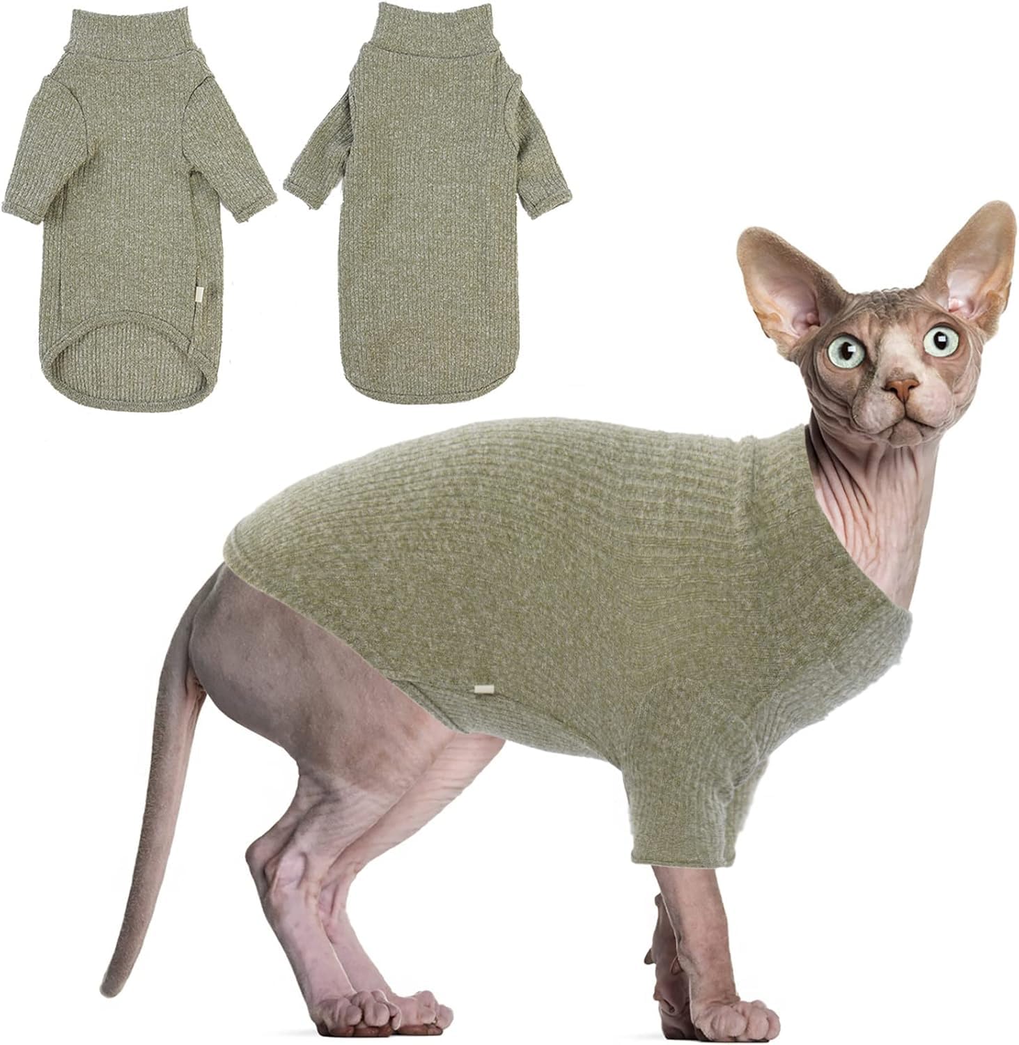 DENTRUN Sphynx Cat Clothes Hairless Cat Outfit Kitten Jumper Breathable Cat Onesie Turtleneck Sweater Adorable Cat Clothing Vest Pajamas Jumpsuit