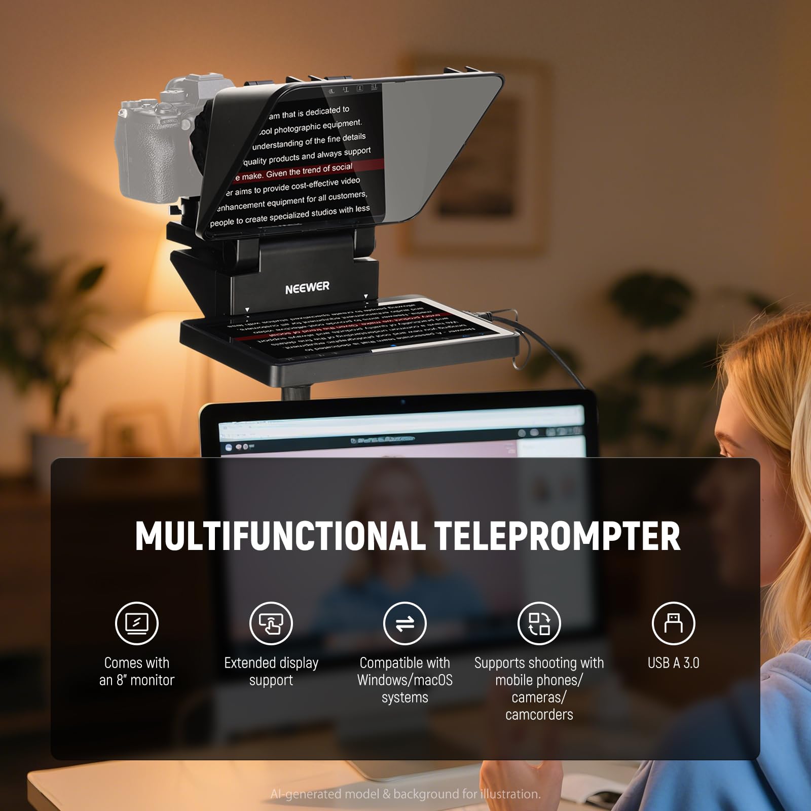 NEEWER Upgraded Teleprompter 2 w 1 1 1 z monitorem do systemu Windows MacOS, obsługuje odbicie lustrzane ekranu, przenośny prompter do kamery komórkowej, kamery internetowej do YouTube, Twitcha Live