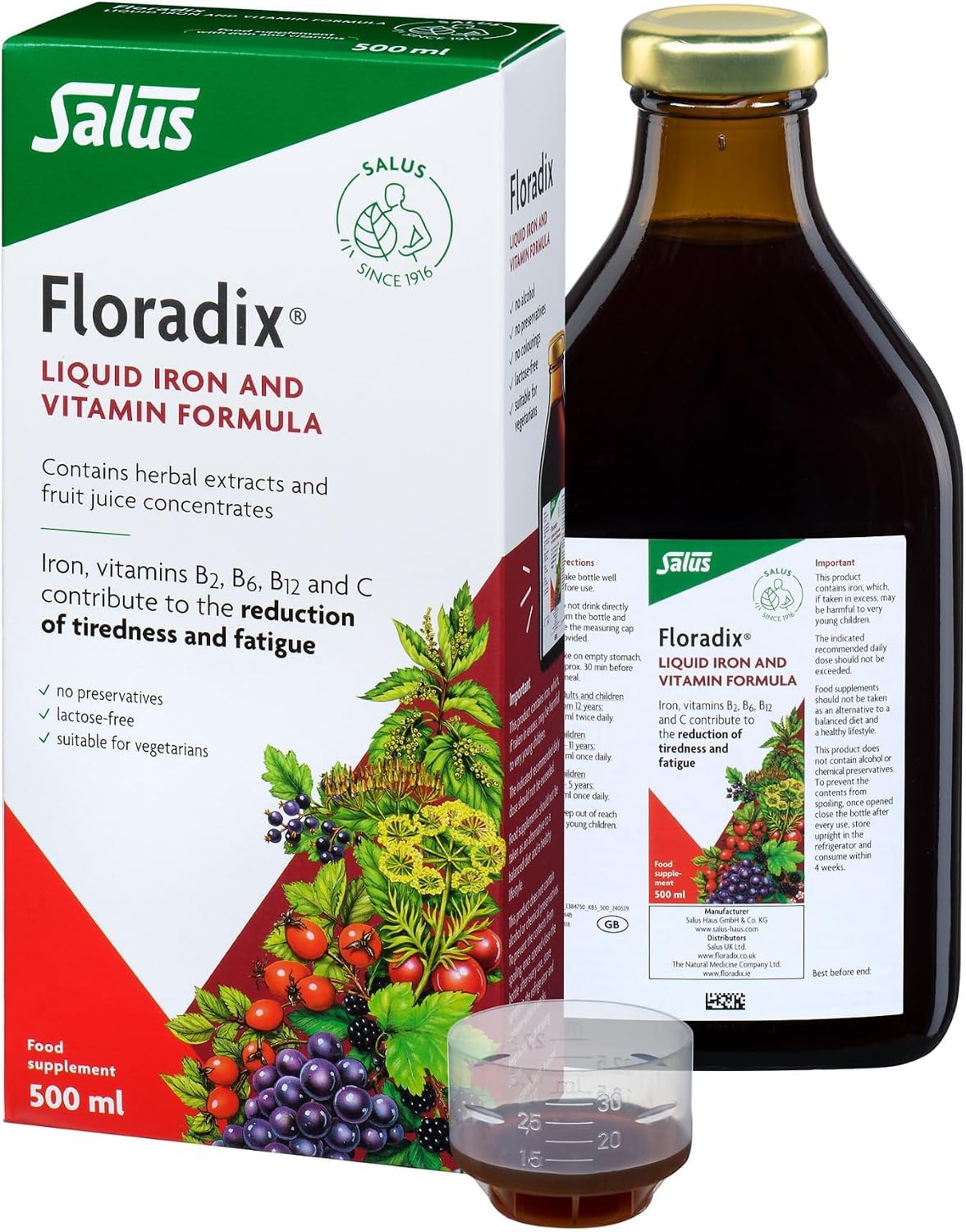 SALUS Floradix liquid iron Formula 500 milliliter