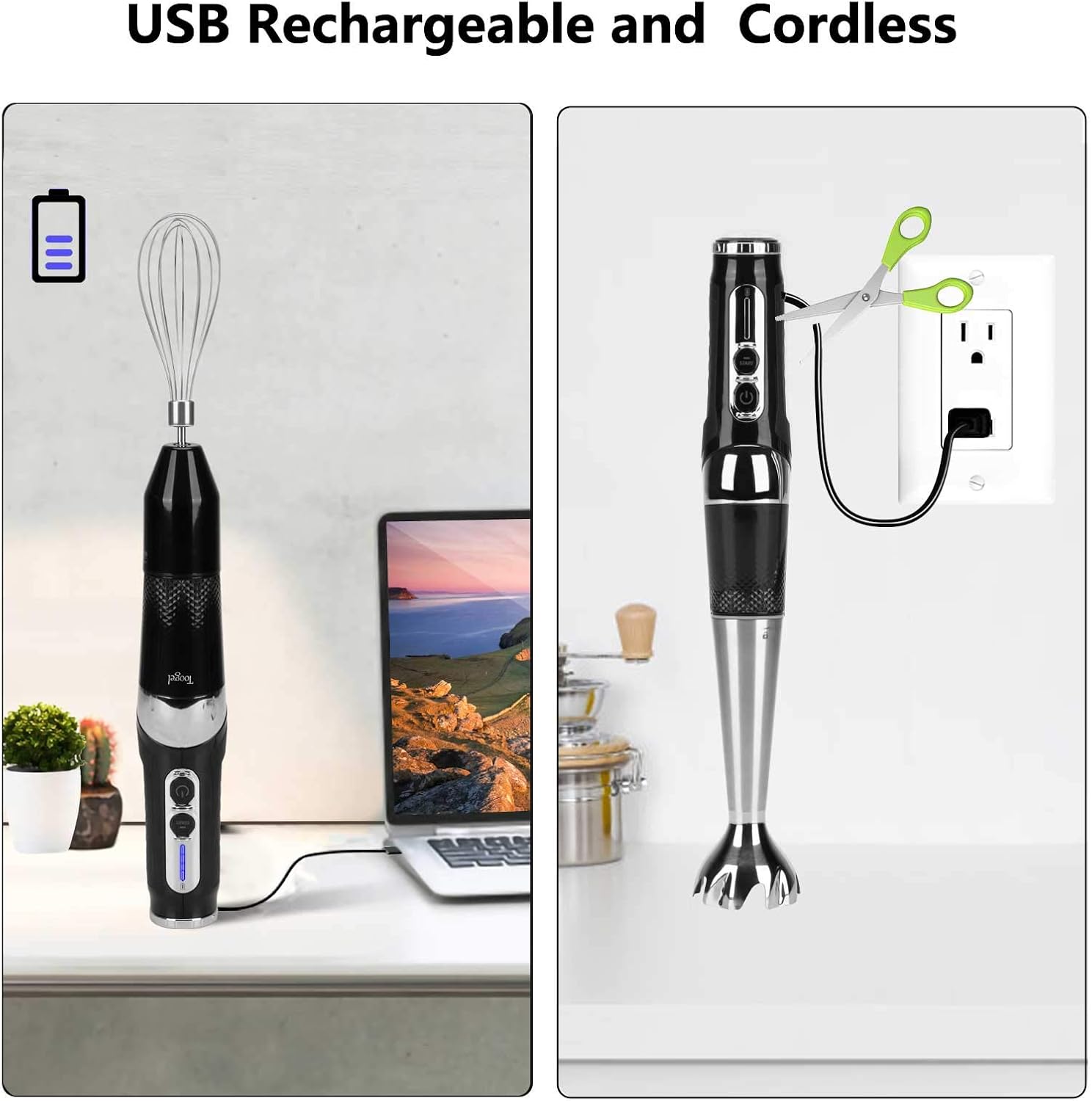 Buy Cordless Hand Blender Rechargeable, Powerful Variable Speed Control