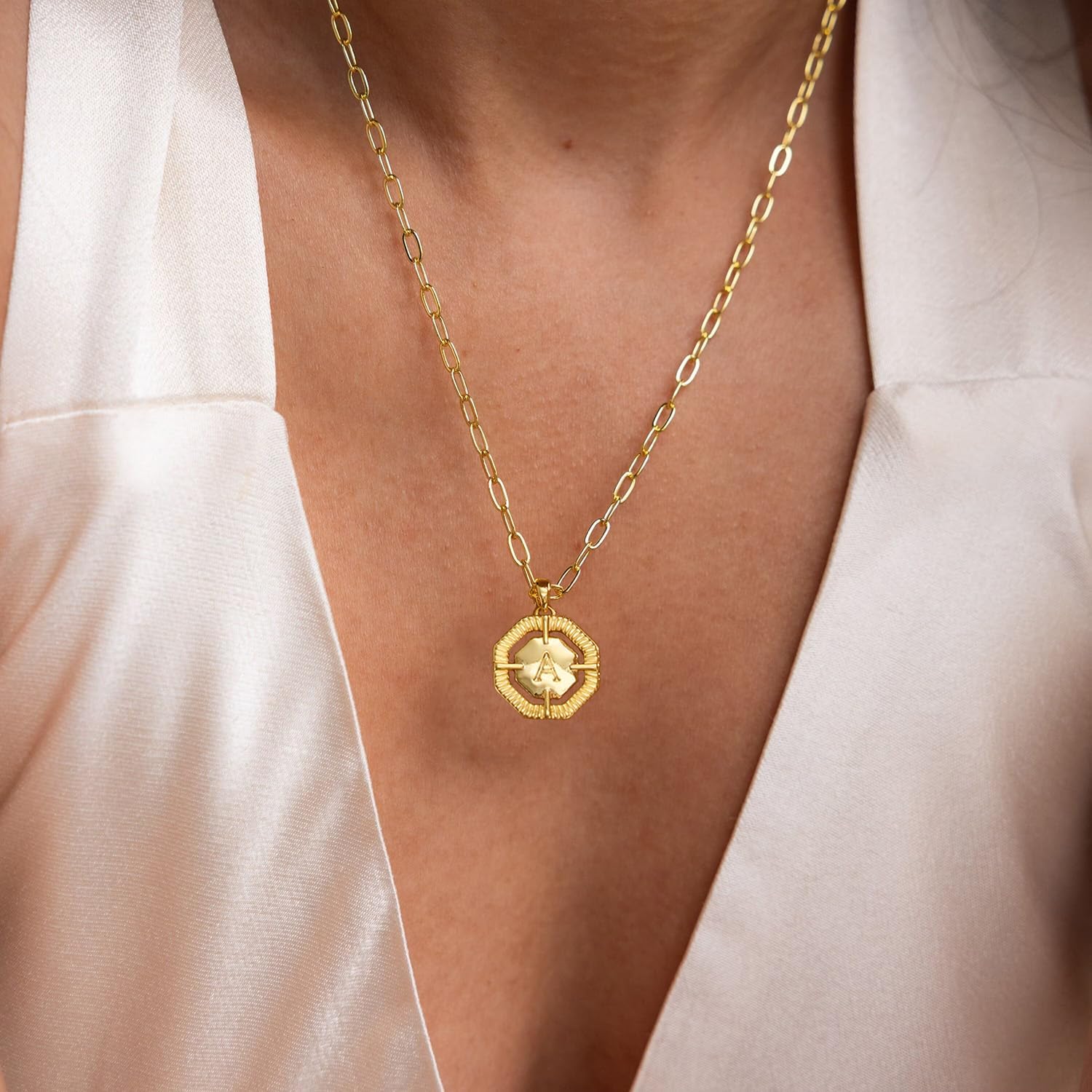 Layered Initial Necklaces for Women Dainty Paperclip Link Chain Choker Necklace 14K Gold Plated Octagon Letter Necklace Personalized Name Necklace Teen Gift Trendy Stuff Cute Jewelry Gifts - Image 4