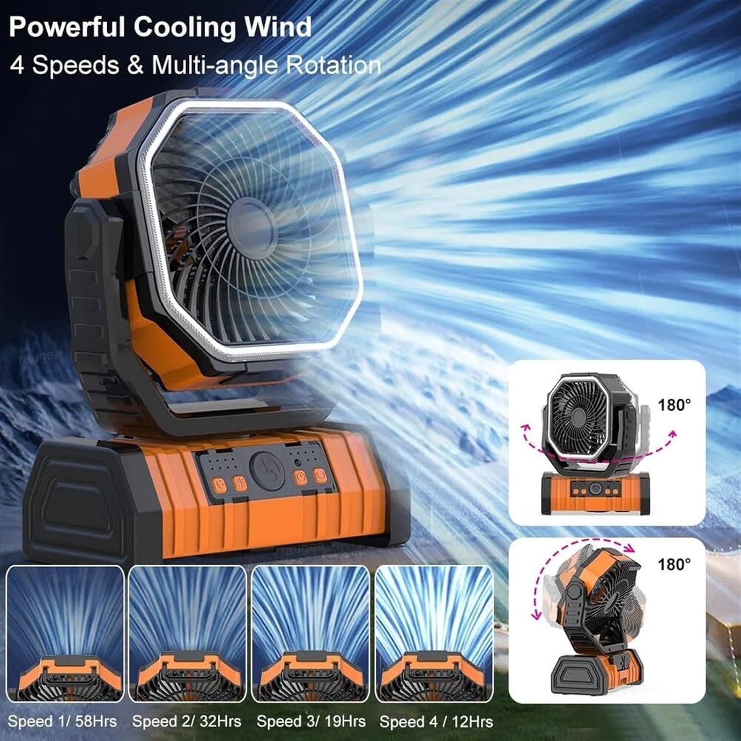 Portable Fan Camping Fan 20000mAh Rechargeable Portable Camping Fan Wireless Camping, Tent Ceiling Fan with Light Remote Control