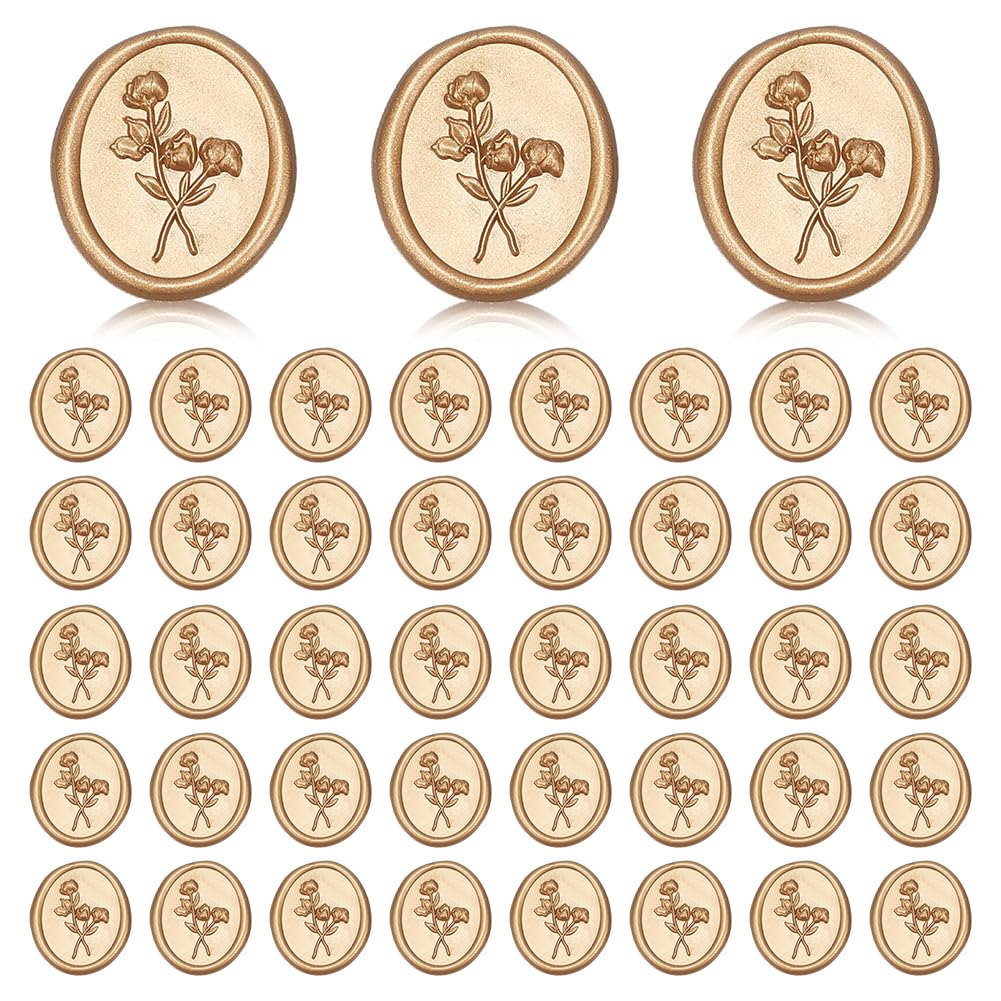 WEBEEDY 70 Pcs Wax Seal Stickers 3D Floral Oval Self-Adhesive Gold Stickers Wedding Invitation Envelope Stamp Seal Sealer Platycodon Flower for Invitations Wedding,Gift Wrapping,26x30 mm