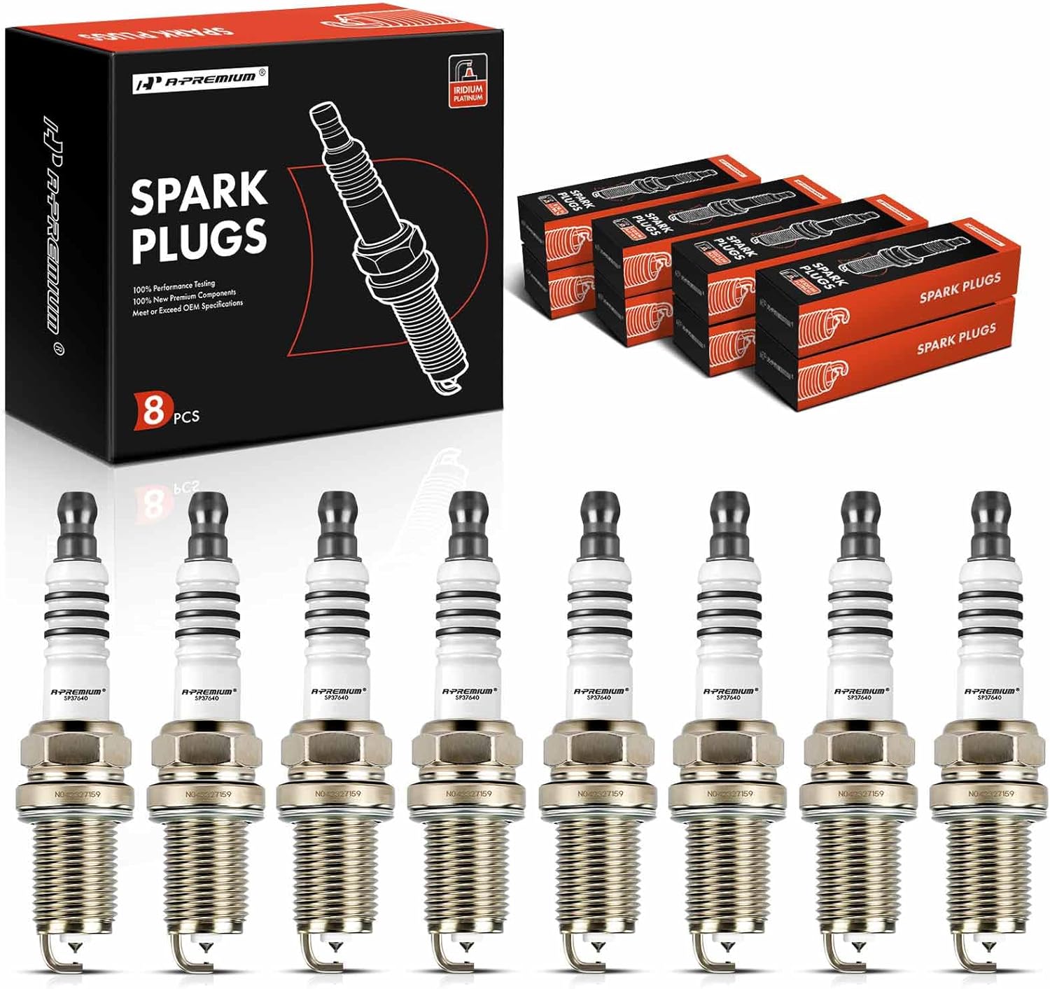A-Premium Iridium Platinum Spark Plugs Compatible with Jeep Grand Cherokee & Toyota Tundra, 4Runner, Sequoia & Volvo XC90 & Audi A6 Quattro & Lexus GX470 & Dodge Dakota & Land Rover, Pack of 8