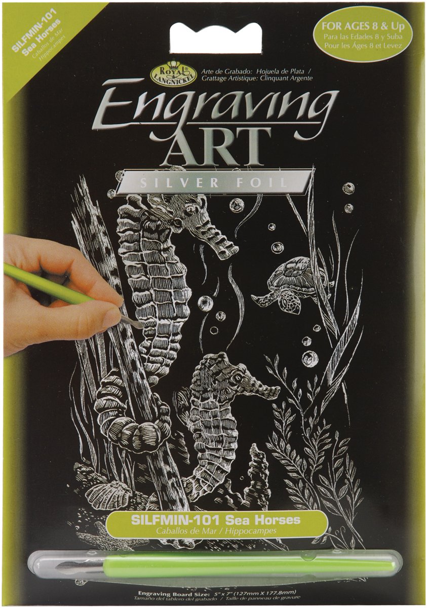 Kit gravure feuille d'argent pour atelier créatif enfants et adultes chevaux de mer