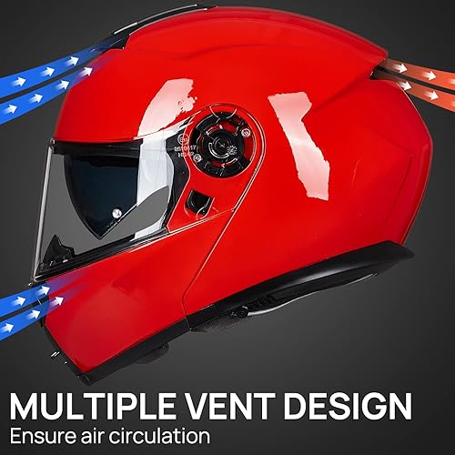Miniatura 2 de ILM Casco modular de cara completa para motocicleta para adultos, doble visera, aprobado por DOT, modelo 159 (rojo, XXL)