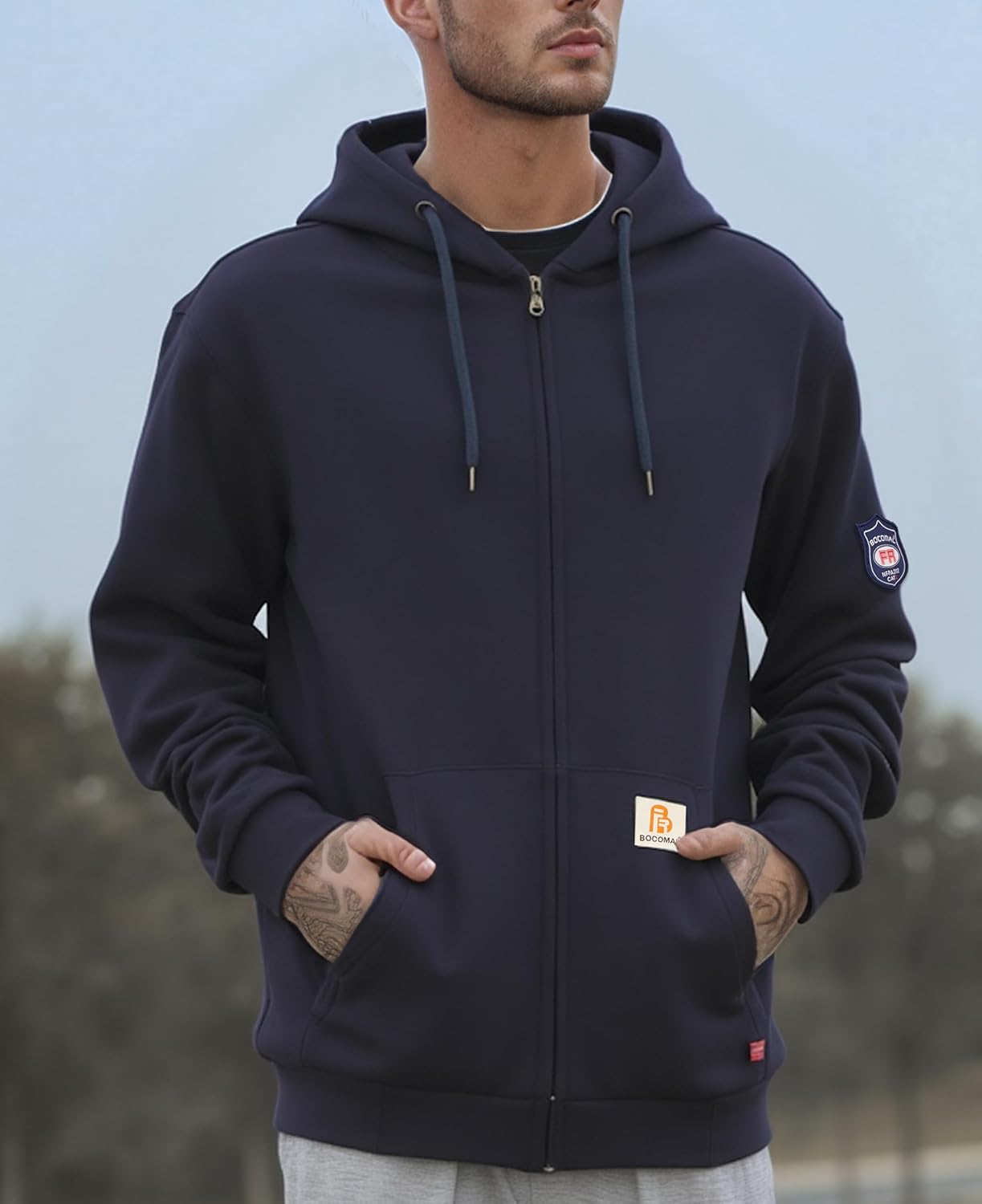 BOCOMAL FR Hoodies Zipper Front 10.5oz Cotton Fleece Flame Resistant Hooded Sweatshirts - Image 2