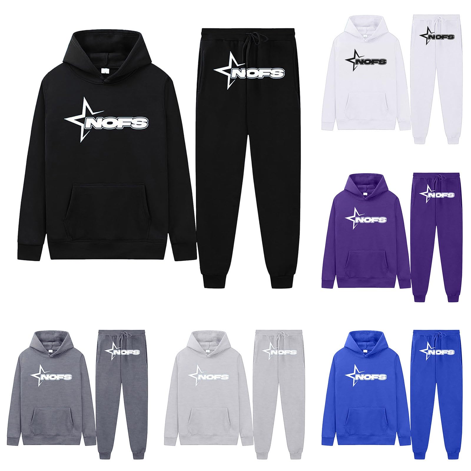NOFS Y2K męski dres do biegania - 2-częściowy strój z kapturem i spodniami sportowymi | styl Streetwear | NOFS Fashion dres treningowy dla mężczyzn i kobiet 2024