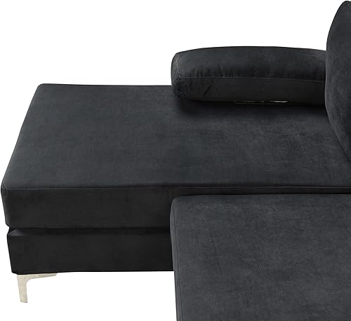 Miniatura 239 de Sofá modular moderno en forma de L, con diván extra ancho y patas doradas Gris,Negro -,Verde,Naranja,Gris oscuro,marino,Púrpura