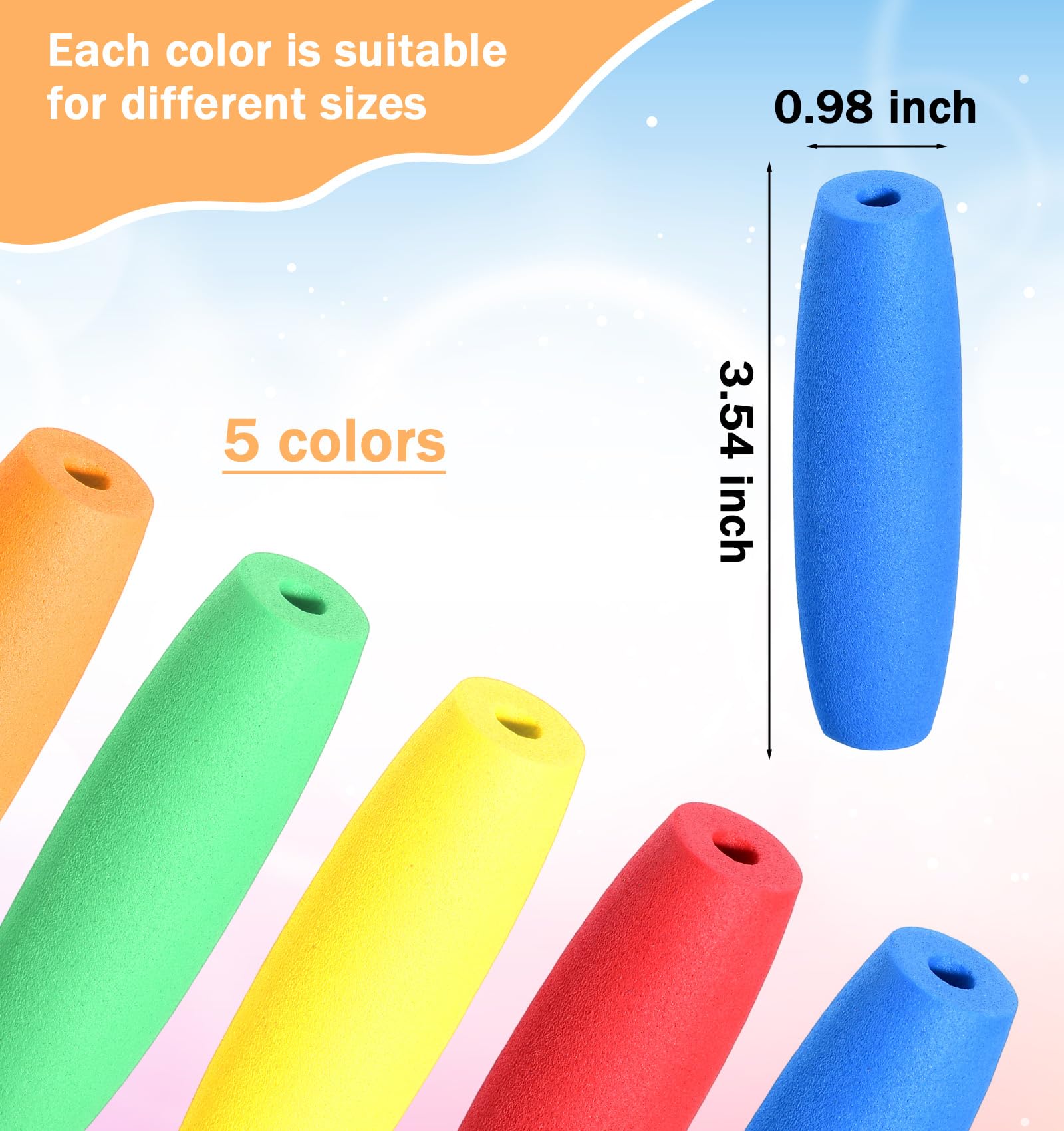 5 Pack Crochet Hook Grips, Ergonomic Crochet Hook Grip Tubing, Soft Handle Covers for Crocheting Knitting (Green Orange Yellow Red Blue) - 3