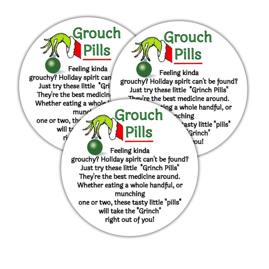 amazon-com-40-christmas-grouch-pills-stickers-tags-labels-round-arts-crafts-sewing for Free Printable Grinch Pills Printable Amazon.com: 40 Christmas,