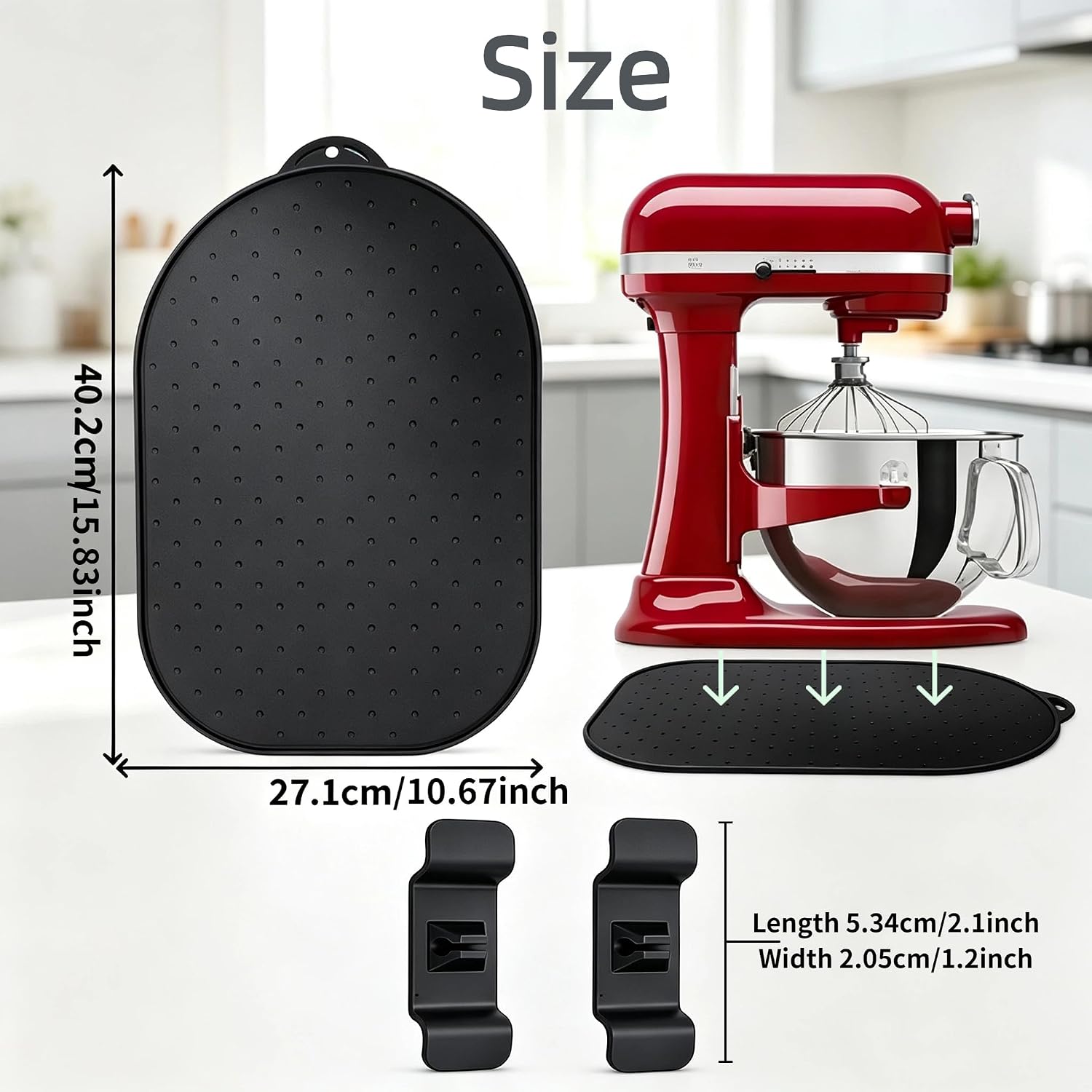 Silicone Mixer Slider Mat Compatible with KitchenAid 5‑8QT Tilt‑Head & Bowl‑Lift Stand Mixer, 360° Easy‑Slide Countertop Protector, 2 Cord Organizers Included