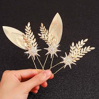 Gold Leaf Wedding Hair Pins Greek Hair Pieces Laurel Leaves Hair Accessories for Women and Girls(Pack of 3)