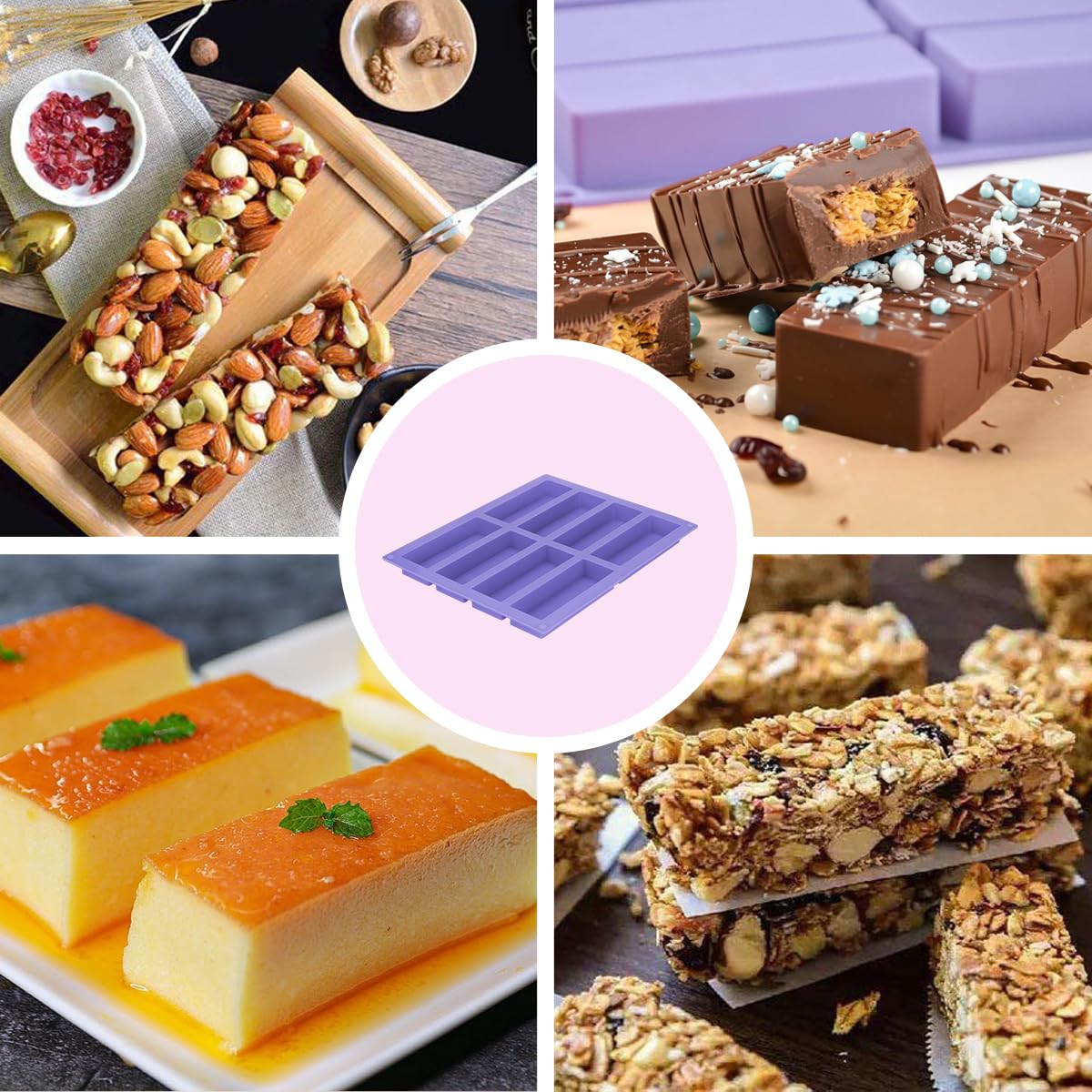 Stampi Per Bambini E Fai Da Te Stampo Plumcake Stampo Rettangolare In Silicone A 8 Cavità Per Barrette Di Cereali, Per Muffin, Brownie, Pane Di Mais, Cheesecake, Budino, Torta E Sapone Formine