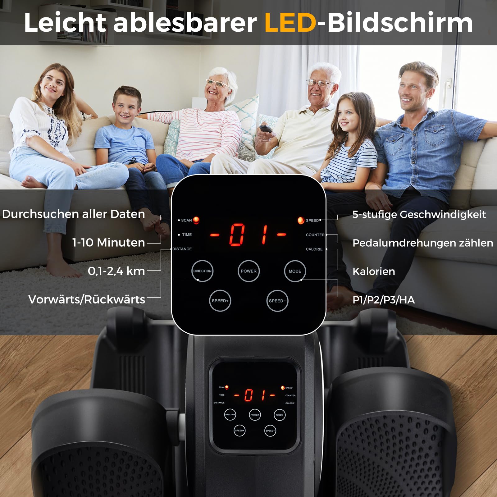 COSTWAY Mini Ellipsentrainer Untertisch, elektrischer Crosstrainer mit LED-Anzeige & Fernbedienung, Bewegungstrainer Stepper für Zuhause, tragbarer Pedaltrainer für Erwachsene, Senioren