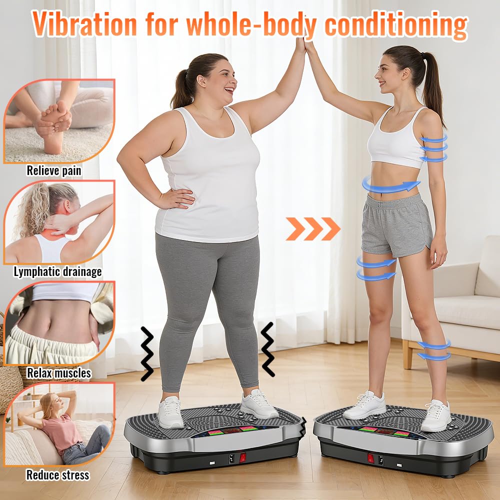 Vibrationsplatte, Rüttelplatte Sport für Zuhause, Vibrationsboard mit 150kg Belastbarkeit, 99 Stufen, Kompaktes Design mit Leisem Motor, Trainingsbänder, Vibrationsplatte für Frauen und Männer