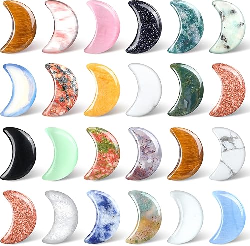 24 piedras preciosas en forma de luna creciente a granel de 0.7 pulgadas en forma de luna, piedras preciosas de cristal de preocupación a granel,