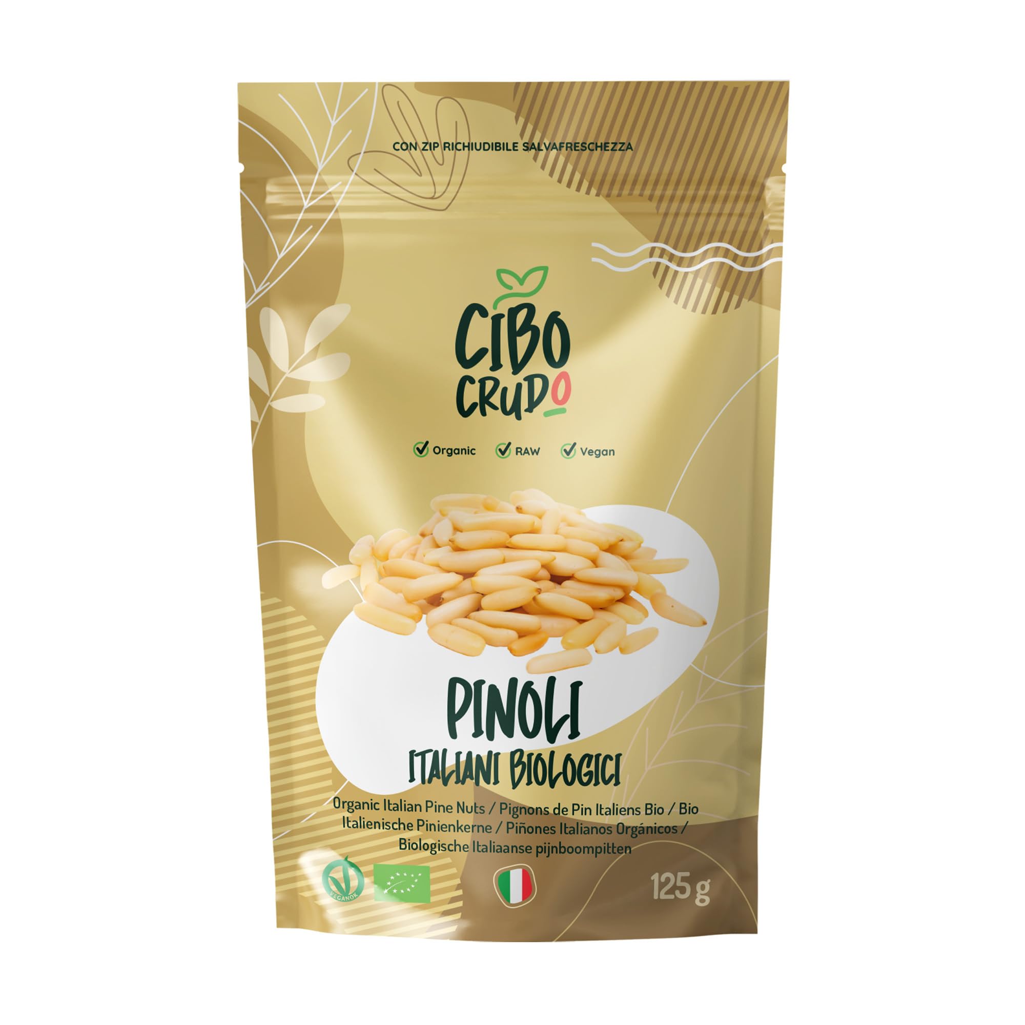Cibocrudo Pinoli Sgusciati Italiani Biologici, Pinoli Italiani Organic – 125gr – Frutto Bio Del Pino Domestico, Prodotto In Italia, Ricchi Di Sali Minerali E Vitamine, Qualità Premium, Naturale