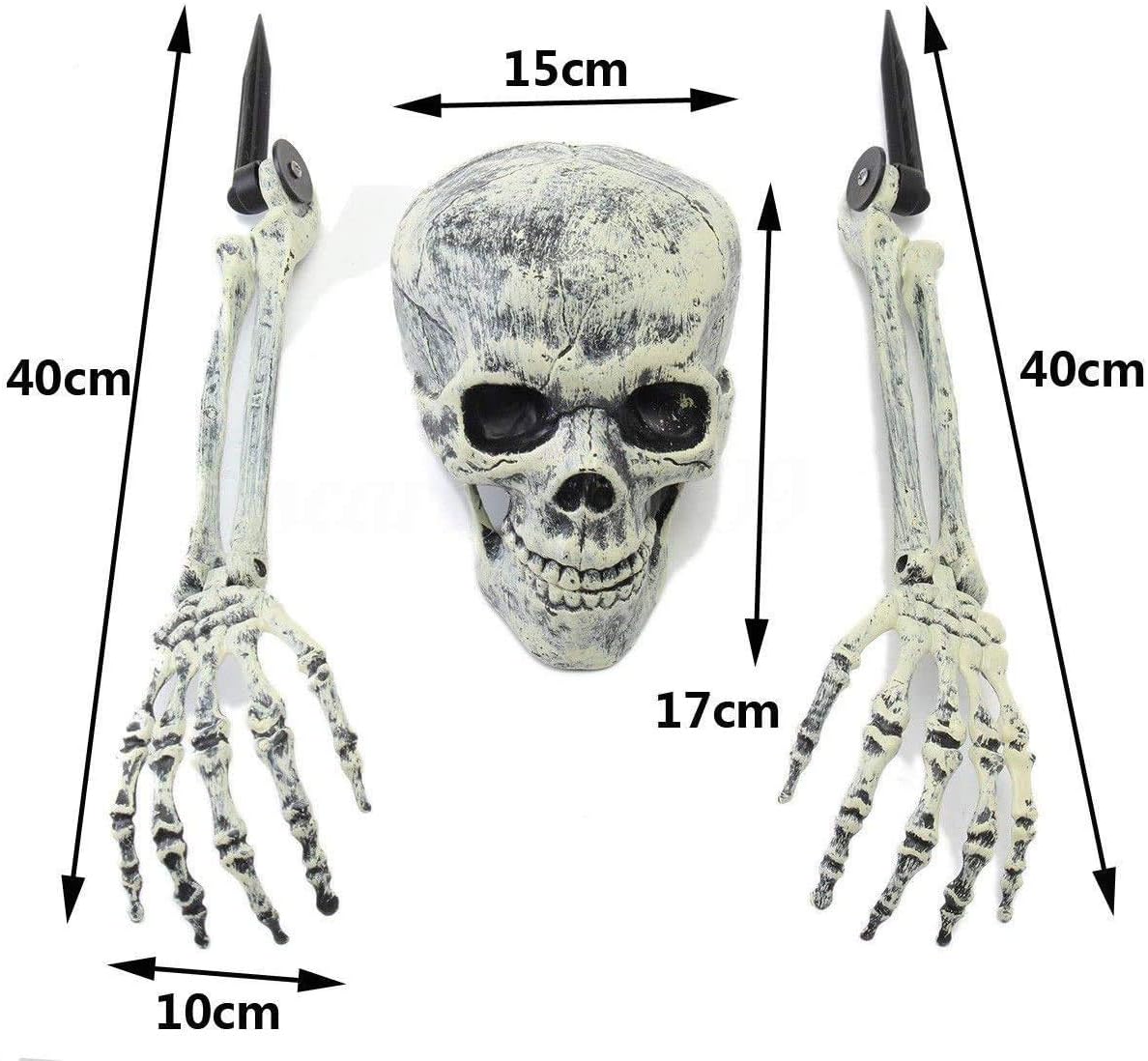 FLYWIND Realistic Skeleton Bones Skull Head and Hands Halloween Skeleton Decorations for Lawn, Outdoor Halloween Decorations Skeletons Scary Skull and Skeleton Arms Halloween Graveyard Decor