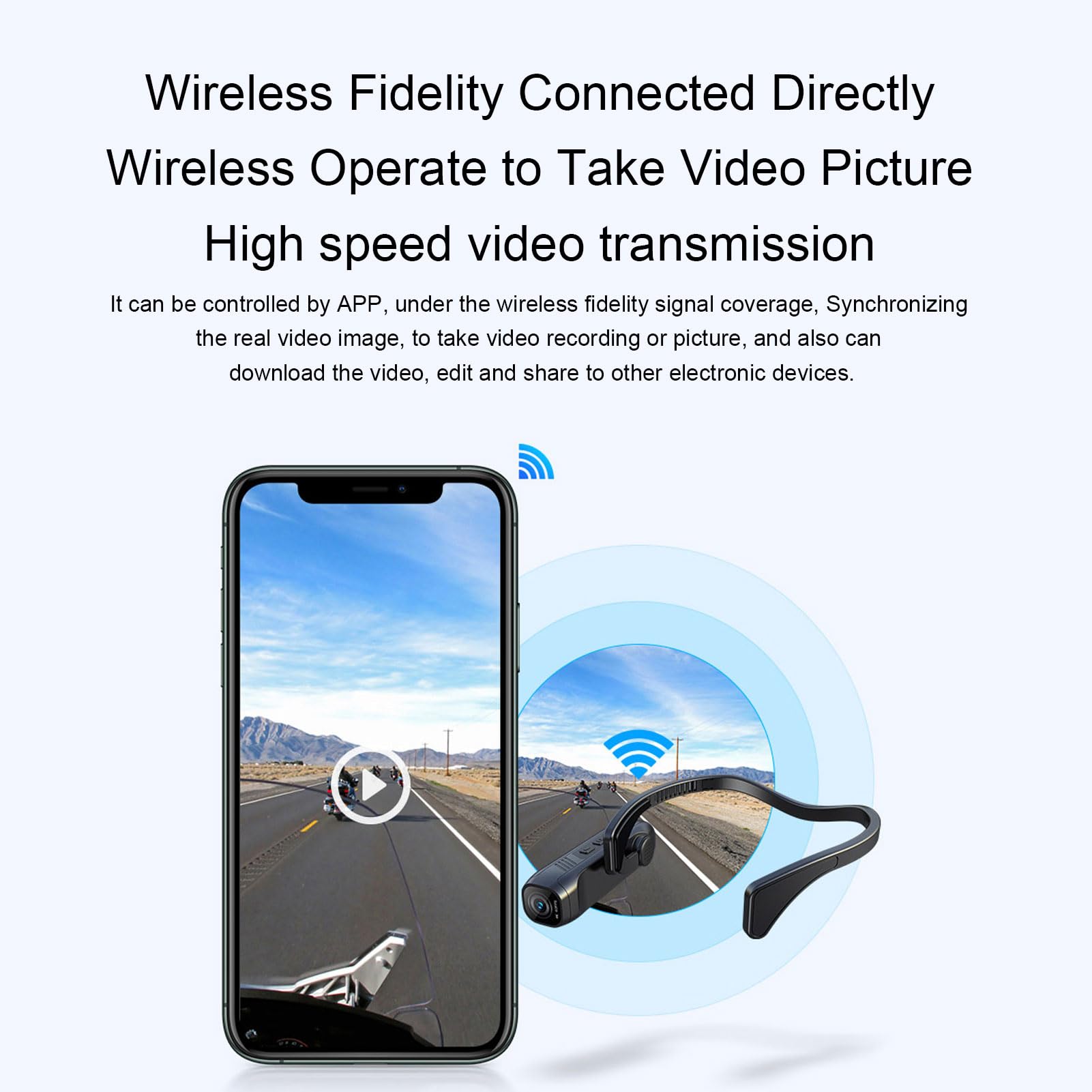 Kamera Montowana na Głowie 4K 60FP, 42MP do Noszenia Kamery Wideo Wi -Fi z Anty -Shake EIS 6.0, 120 ° Kąt Sportowy Kamera Sportowa, Kontrola Aplikacji, Szybkie ładowanie Typu C