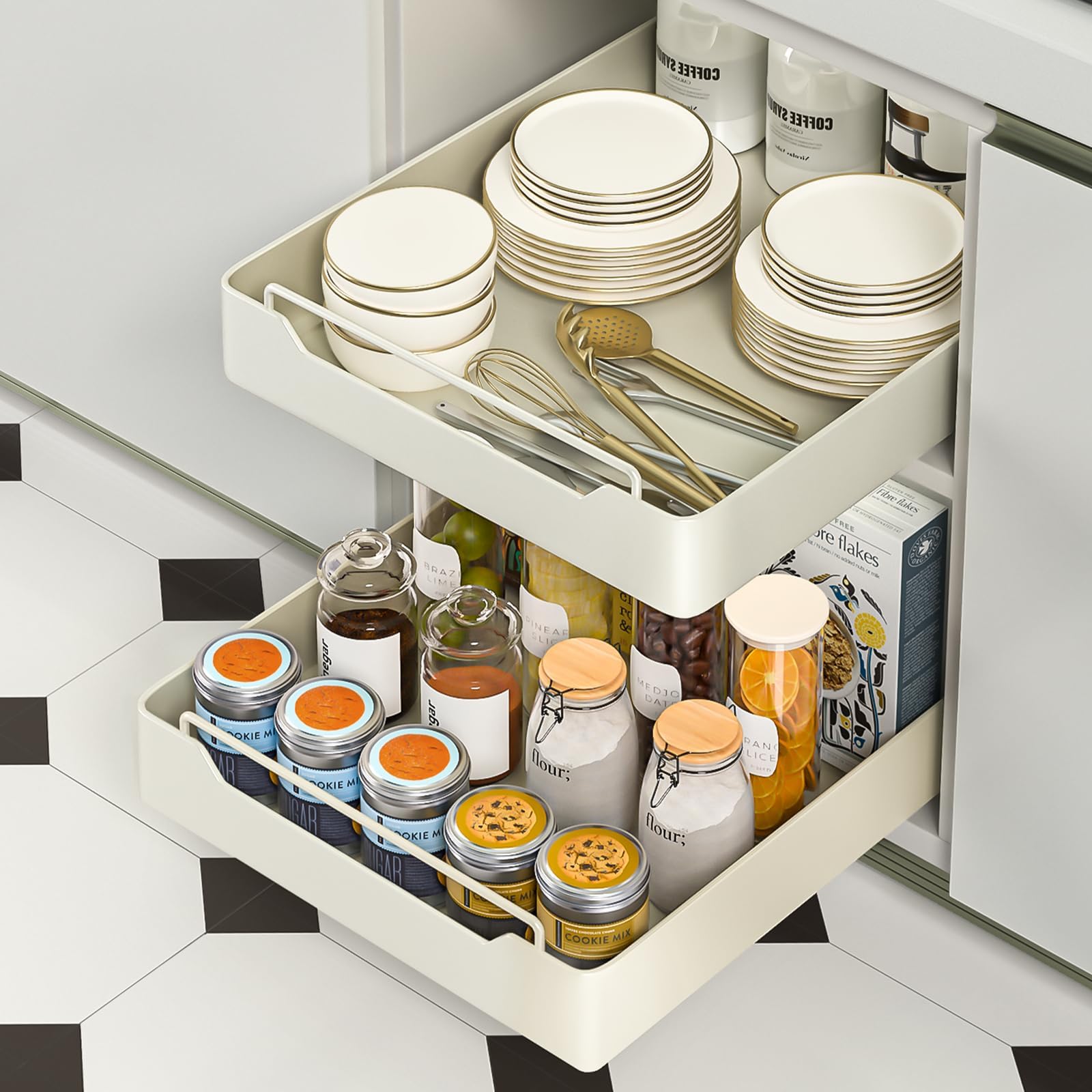 Tielag Cassetto telescopico, cassetto estraibile da cucina (40 cm di larghezza x 43 cm di profondità x 8 cm di altezza), organizer estraibile per armadio da cucina, nero
