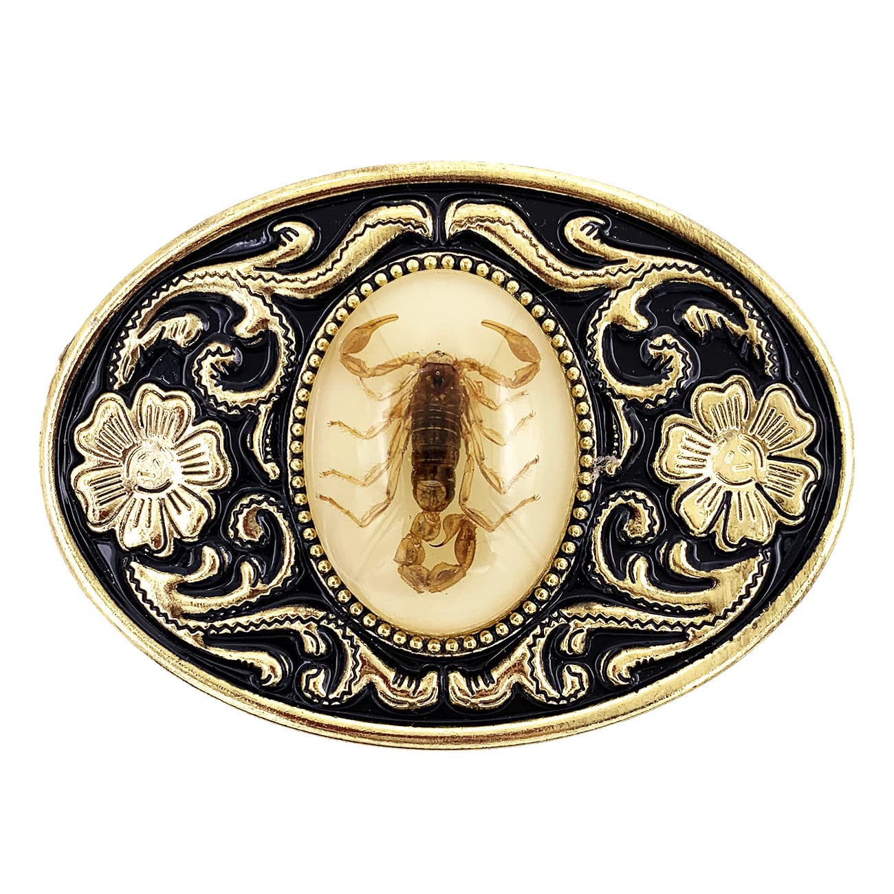 Native American Cool Novelty Oval Luminous Stone 3D Scorpion Animal Belt Buckle For Men Golden Tone