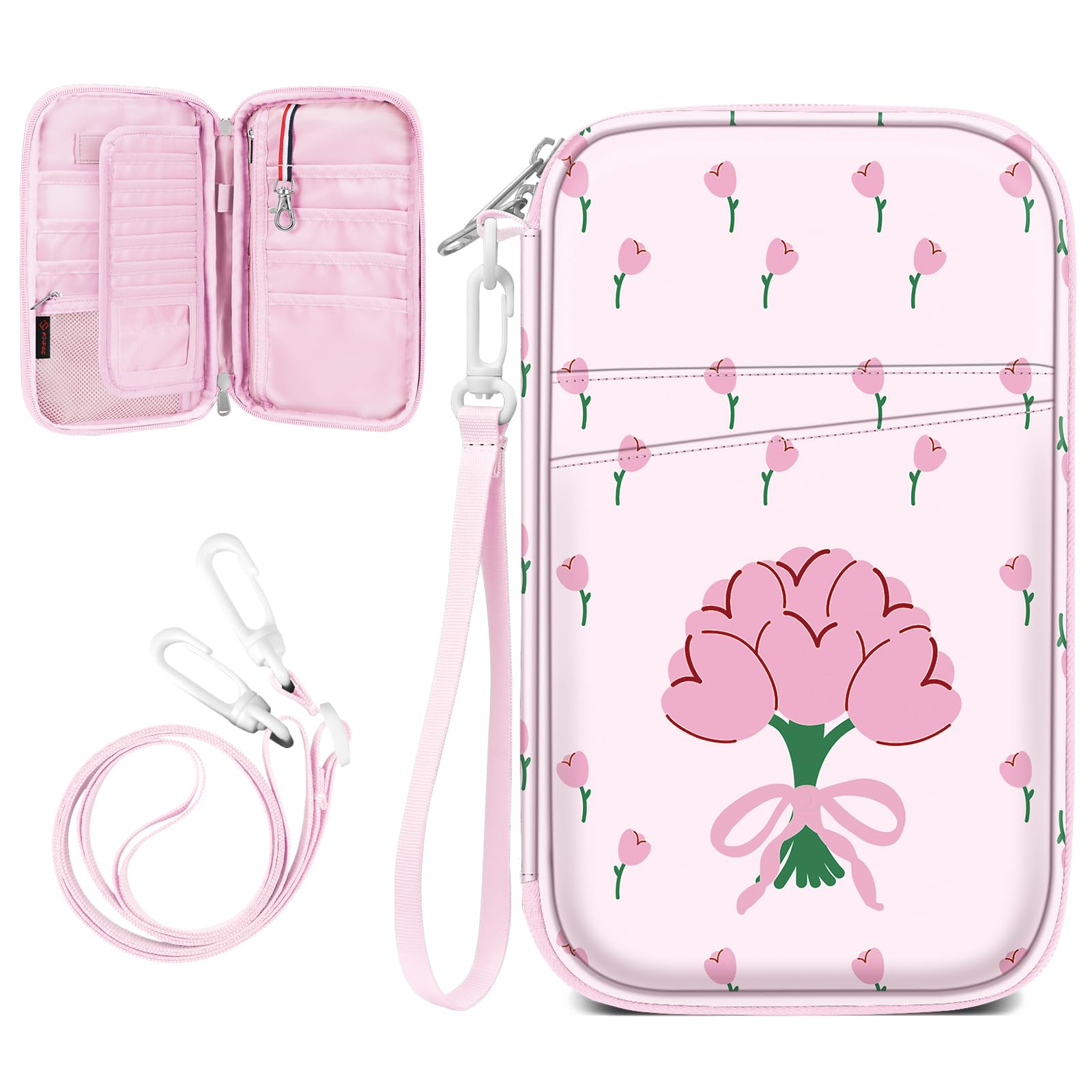 FINTIE Family Passport Holder for Travel, 6 People Big Capacity RFID Blocking Travel Document Organizer Clutch Bag with Pen Holder Keychain Credit