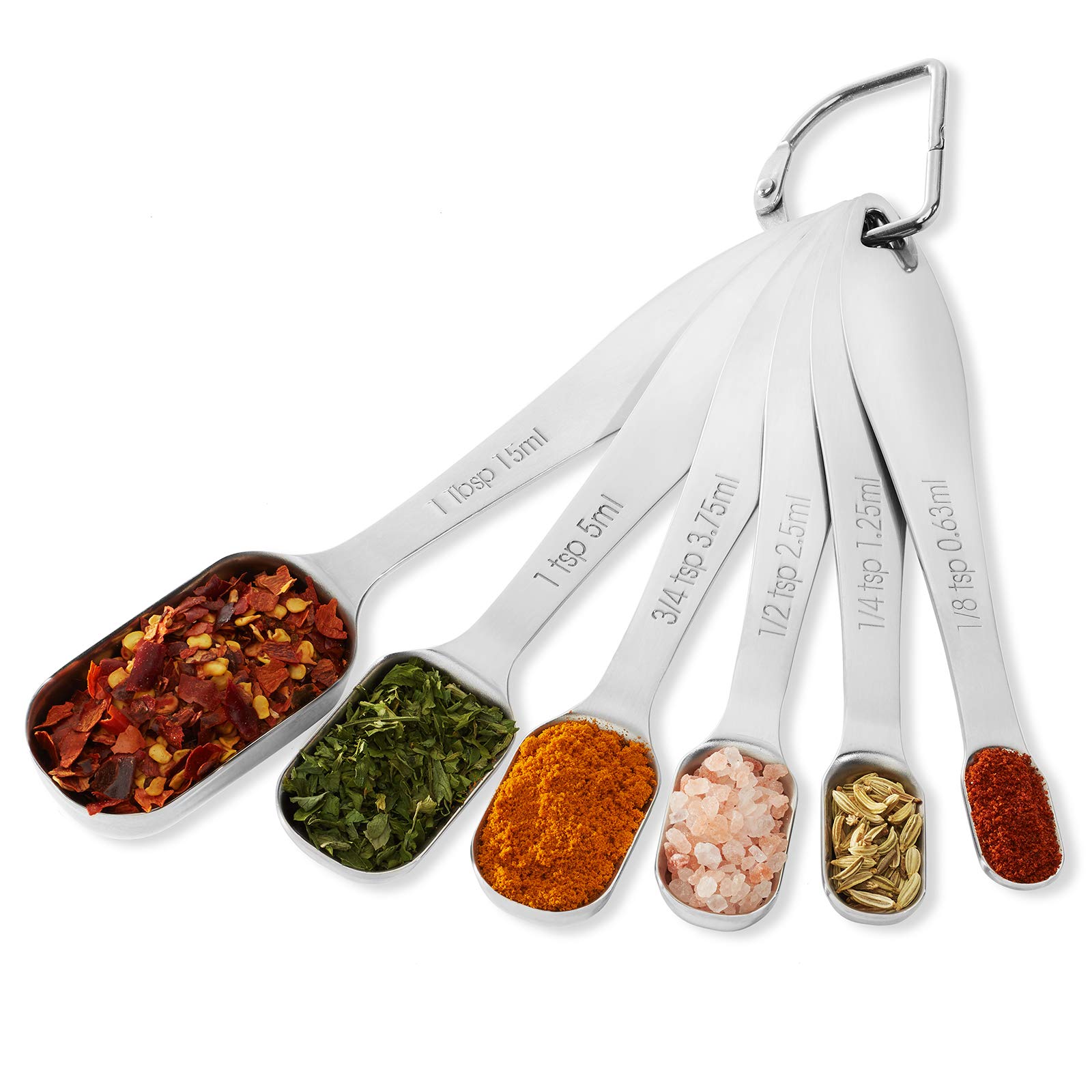 Last Confection Stainless Steel Measuring Spoons, Set of 6 for Dry and Liquid Ingredients, Narrow to Fit in Spice Jar