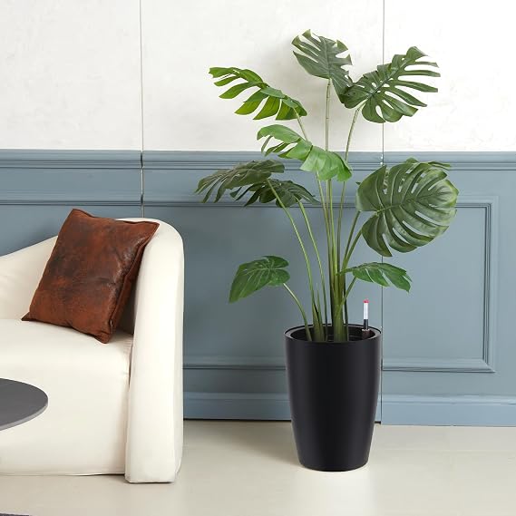 16 Tall Planter Set of 2, Self Watering Pots, Large Planter for Outdoor | Built-in Drainage and a Water Level Monitor, Tall Planters for Patio, Porch, Living Room, Home Office, Black