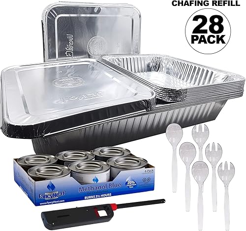 Miniatura 2 de Juego de 28 piezas de repuesto desechables de aluminio para bufé, incluye sartenes de aluminio, combustible de metanol, utensilios para servir y