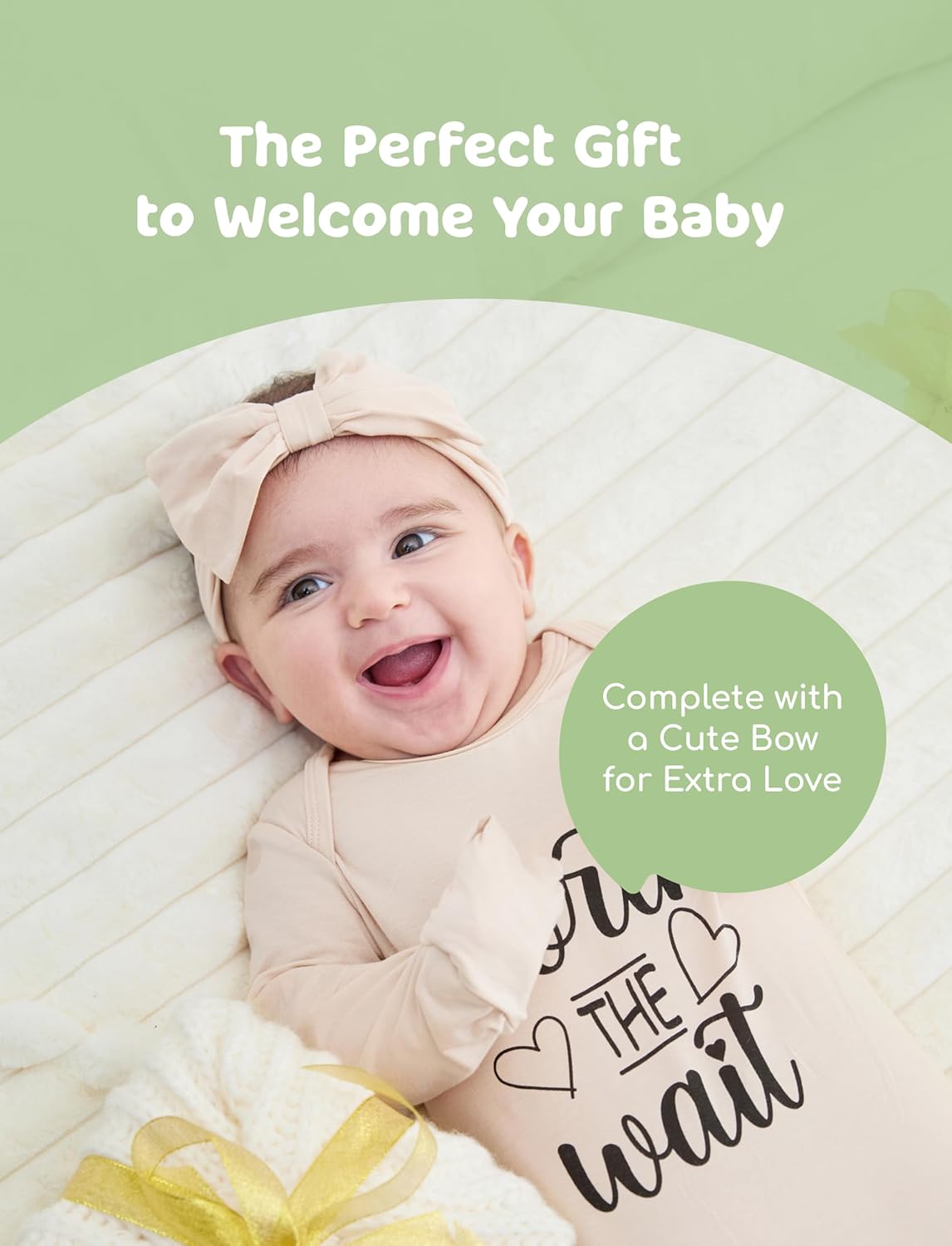 PATPAT Baby Sleeper Gown with Bamboo Viscose for Newborn Girls Boys, Knotted Nightgown with Mittens for Infant Home Coming - Image 2